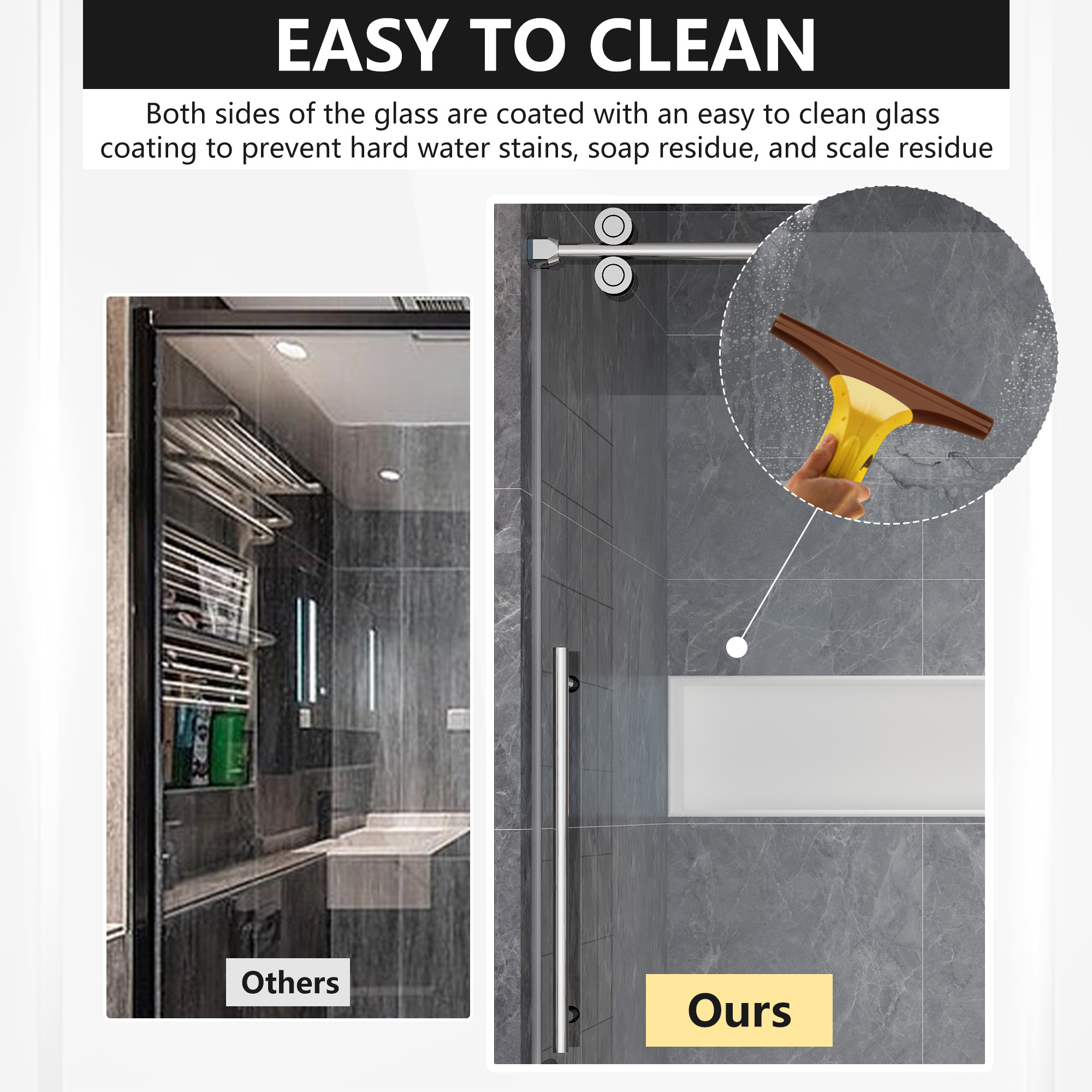 60"x76" Frameless Single Sliding  Shower Door with Four Smooth Rollers