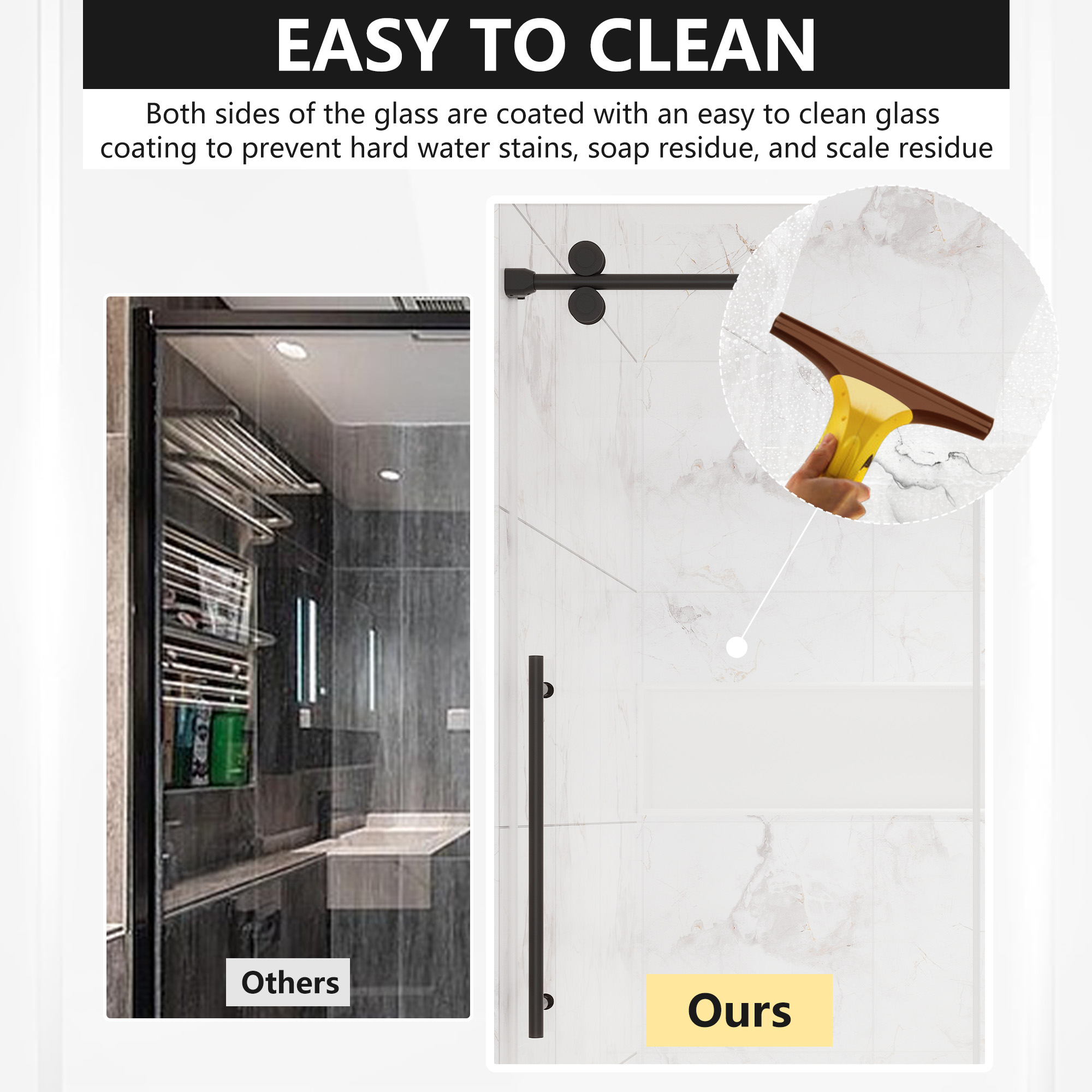 60"x76" Frameless Single Sliding  Shower Door with Four Smooth Rollers