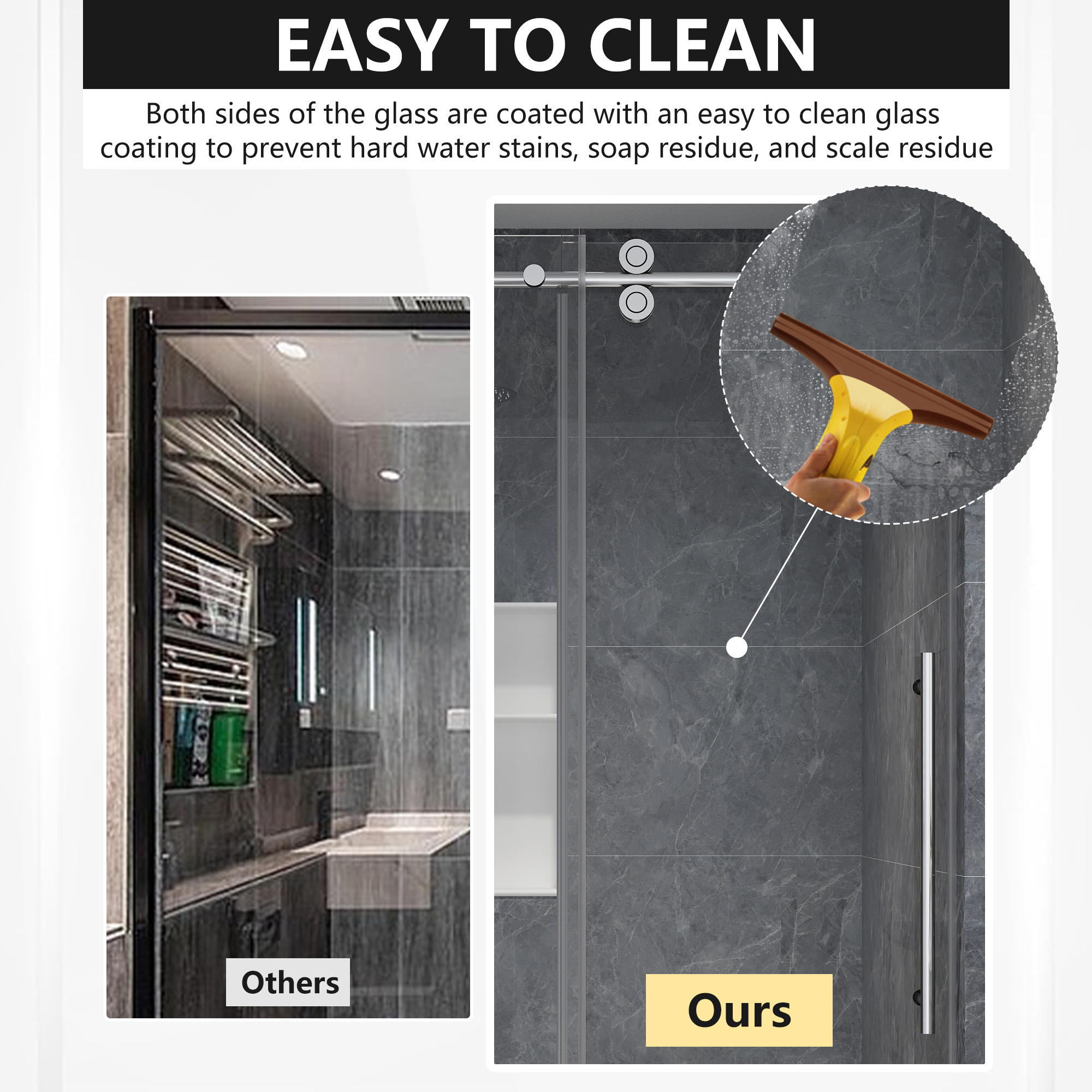 48"x76" Frameless Single Sliding Shower Door Matte Black/Brushed Nickel/Chrome, Reversible Installation