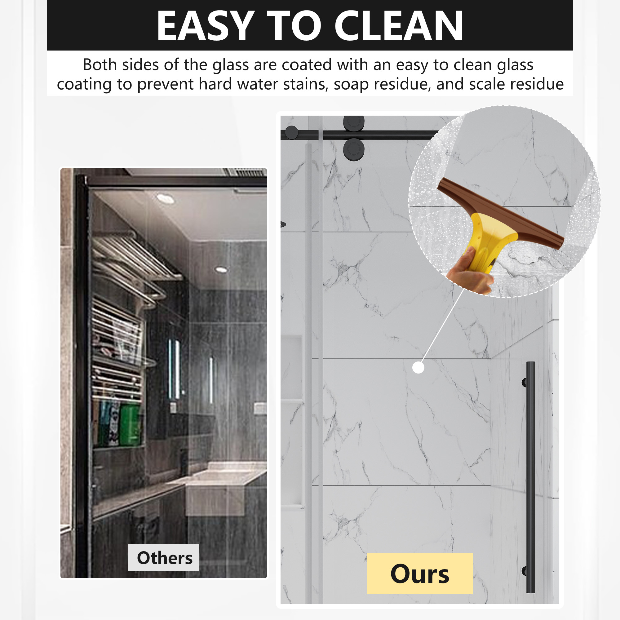 48"x76" Frameless Single Sliding Shower Door Matte Black/Brushed Nickel/Chrome, Reversible Installation