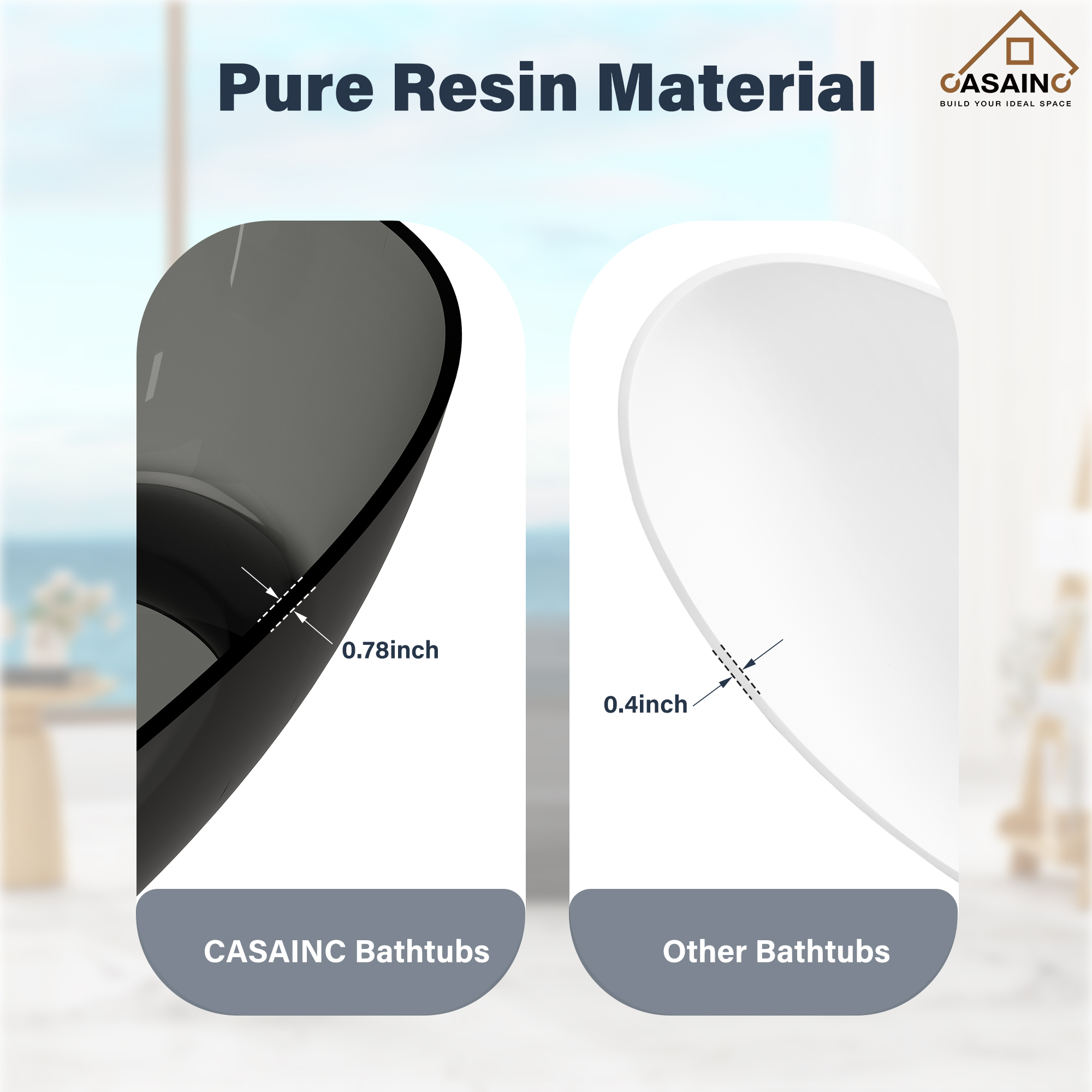 59"/67" Pure Resin Freestanding Transparent Bathtub with Center Drain