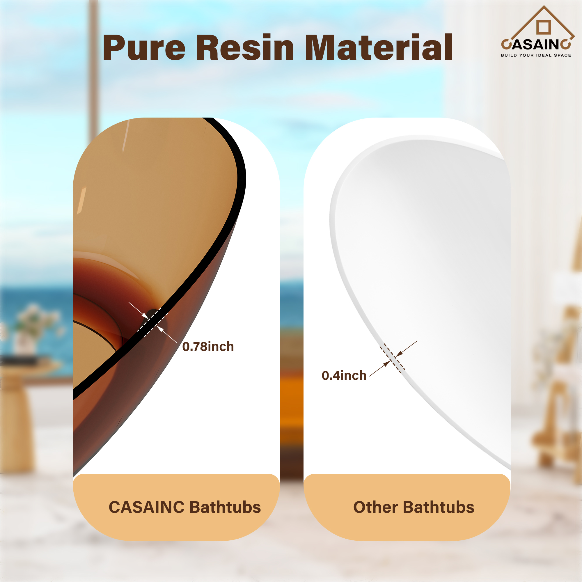 59"/67" Pure Resin Freestanding Transparent Bathtub with Center Drain