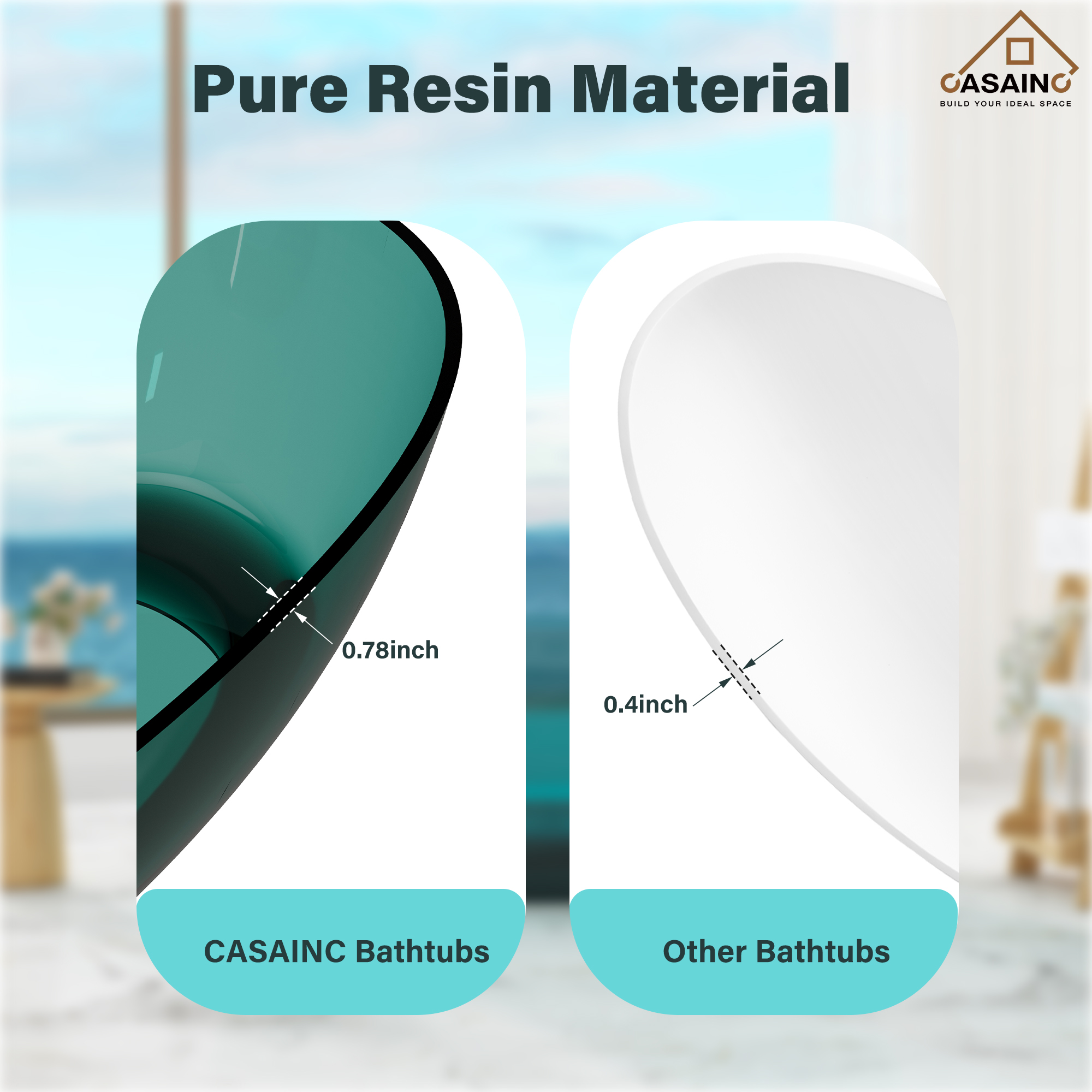 59"/67" Pure Resin Freestanding Transparent Bathtub with Center Drain