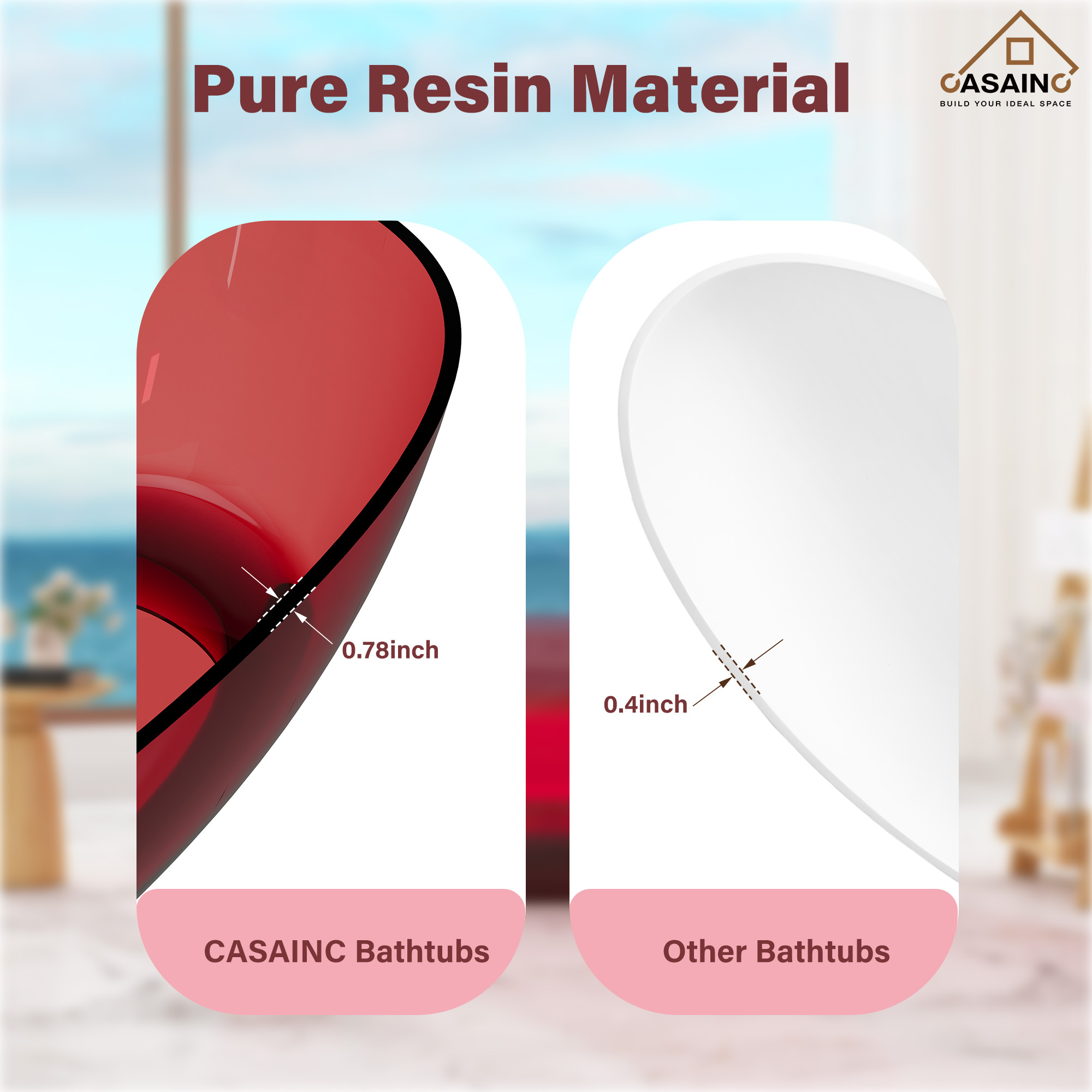 59"/67" Pure Resin Freestanding Transparent Bathtub with Center Drain