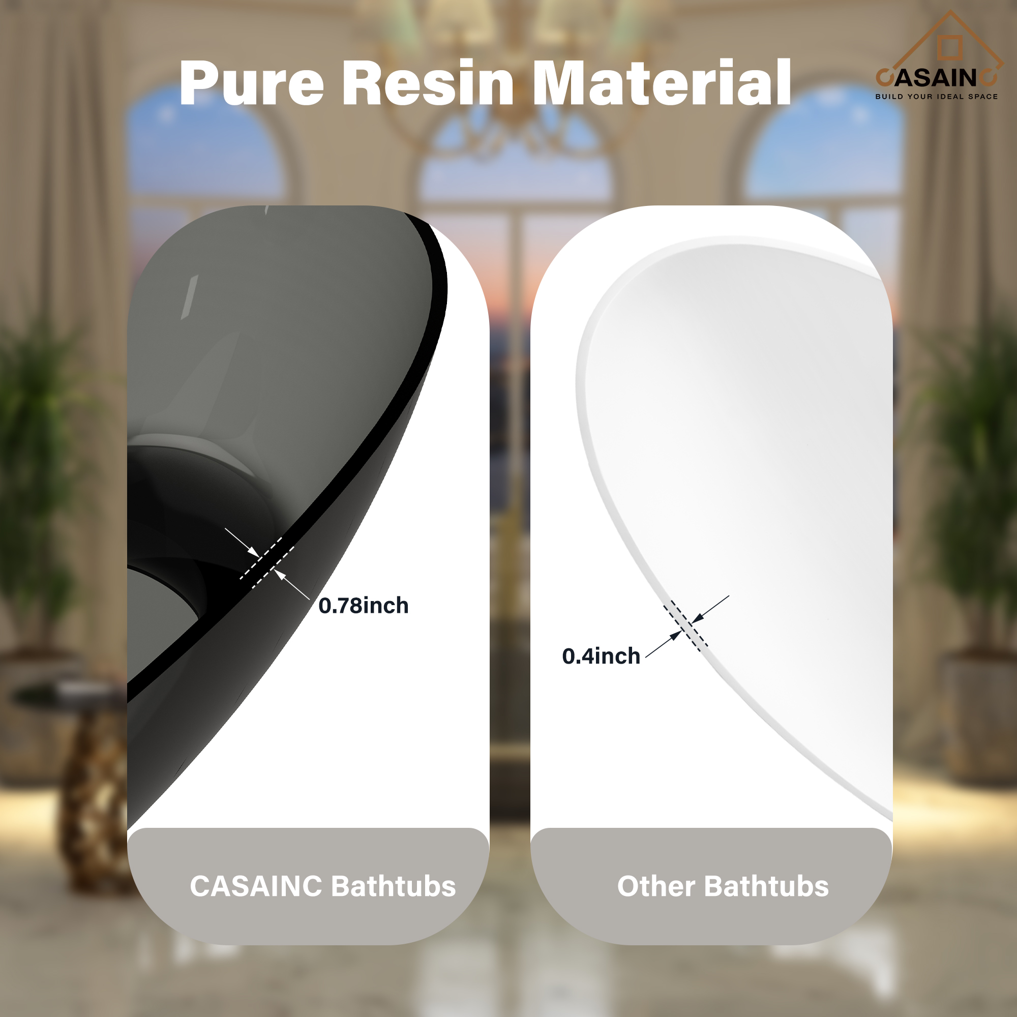 59"/67" Pure Resin Freestanding Transparent Bathtub with Center Drain