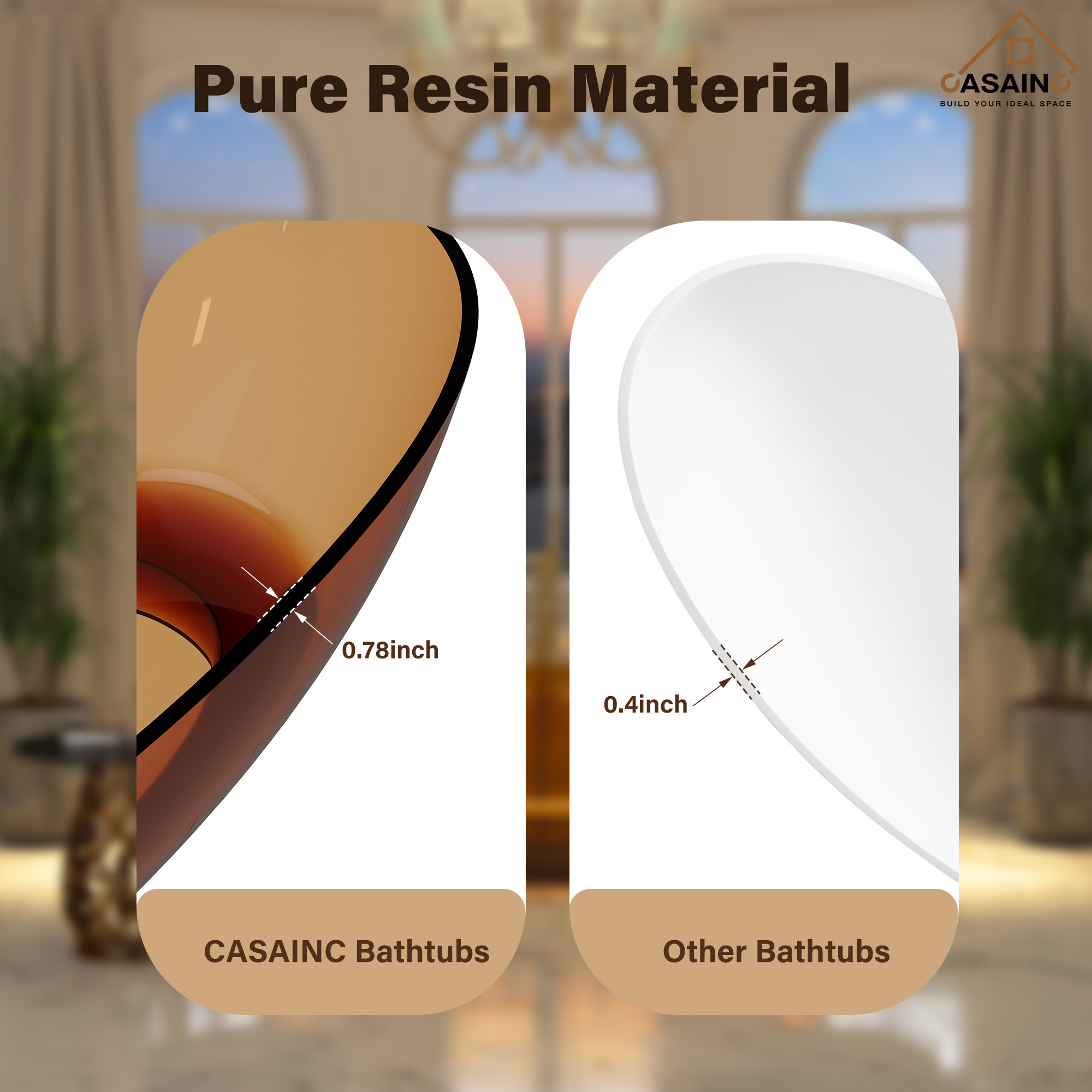 59"/67" Pure Resin Freestanding Transparent Bathtub with Center Drain