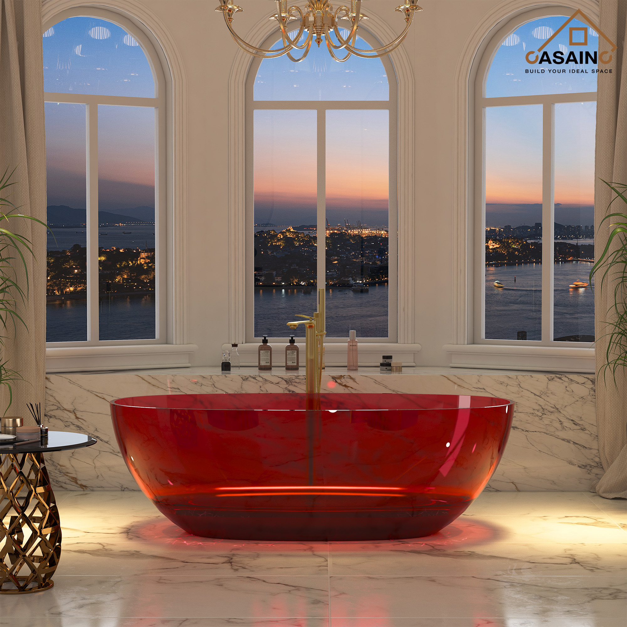 59"/67" Pure Resin Freestanding Transparent Bathtub with Center Drain