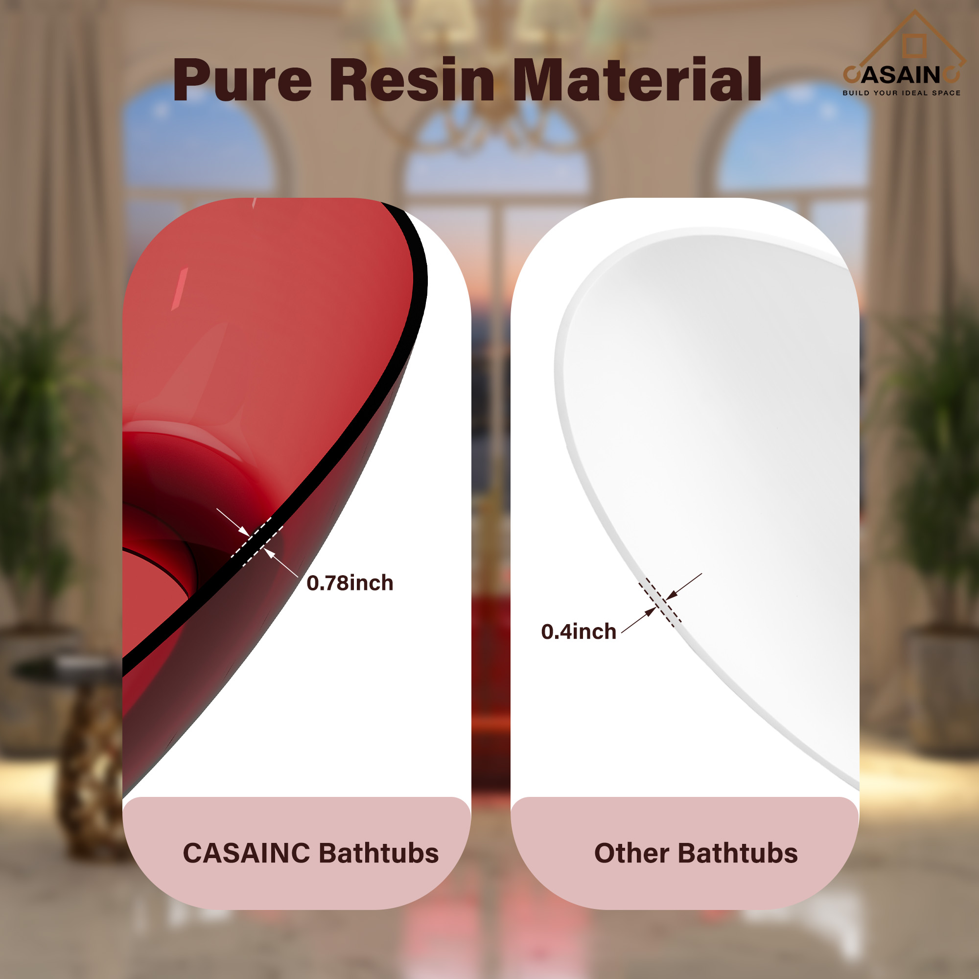 59"/67" Pure Resin Freestanding Transparent Bathtub with Center Drain