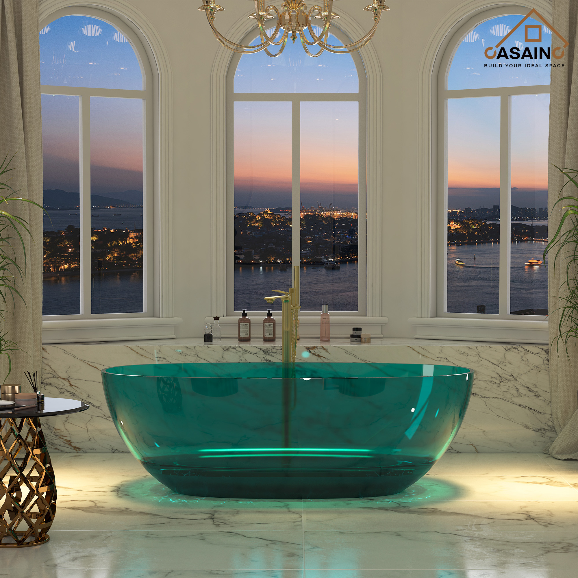 59"/67" Pure Resin Freestanding Transparent Bathtub with Center Drain