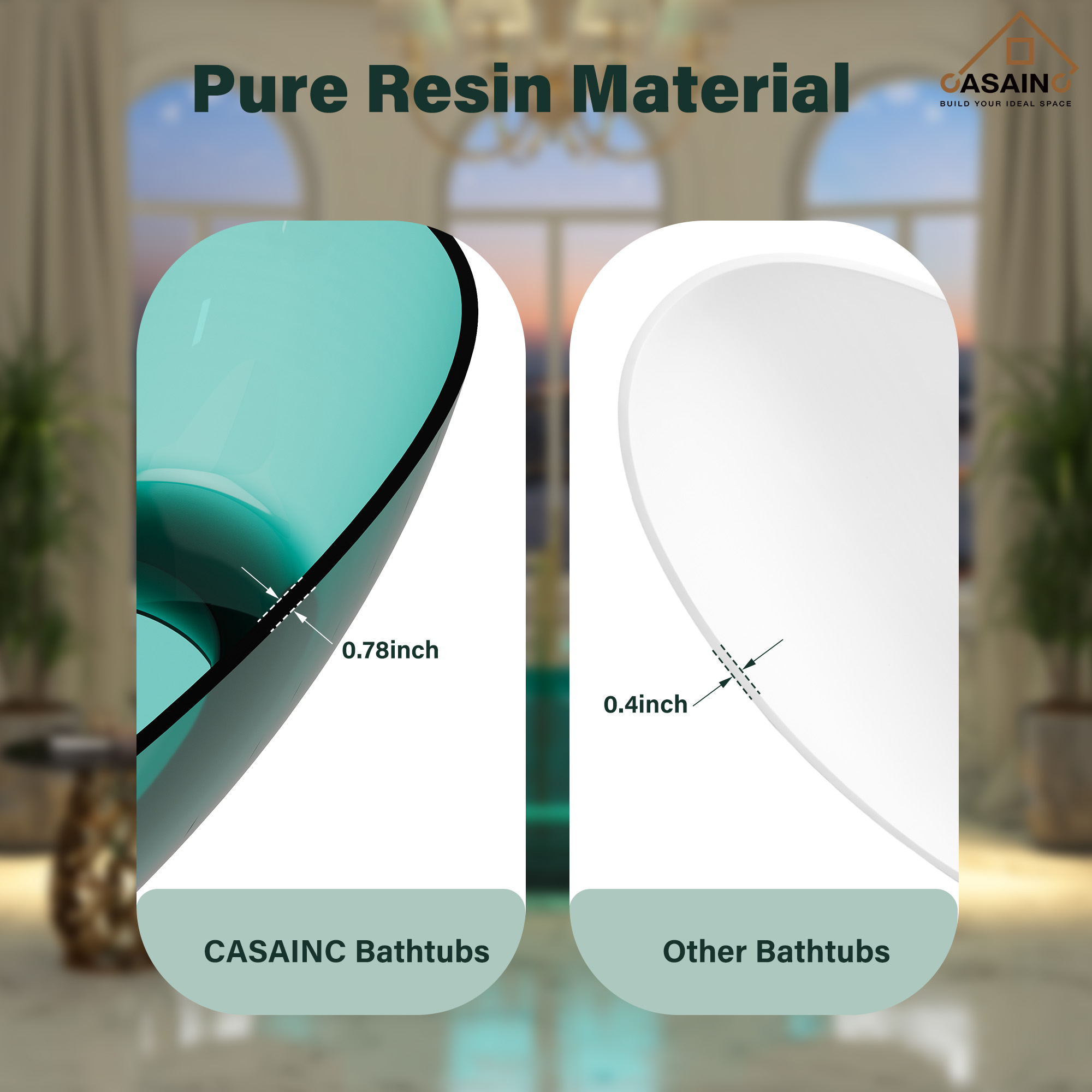 59"/67" Pure Resin Freestanding Transparent Bathtub with Center Drain