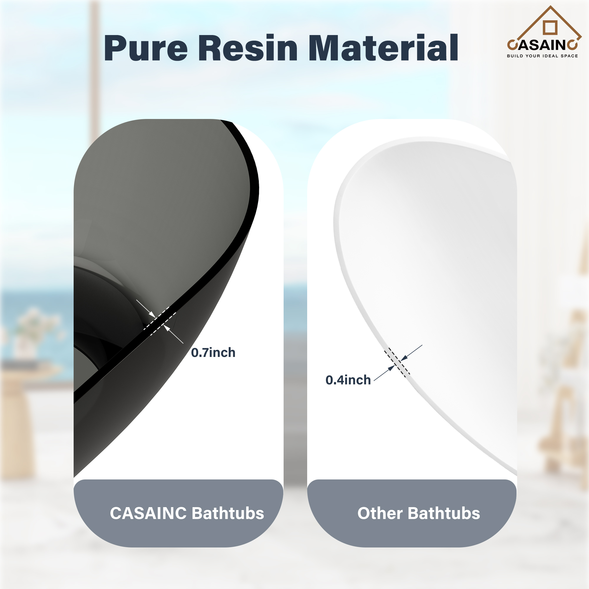 59"/69" Transparent Resin Freestanding Bathtub with Excellent Heat Retention