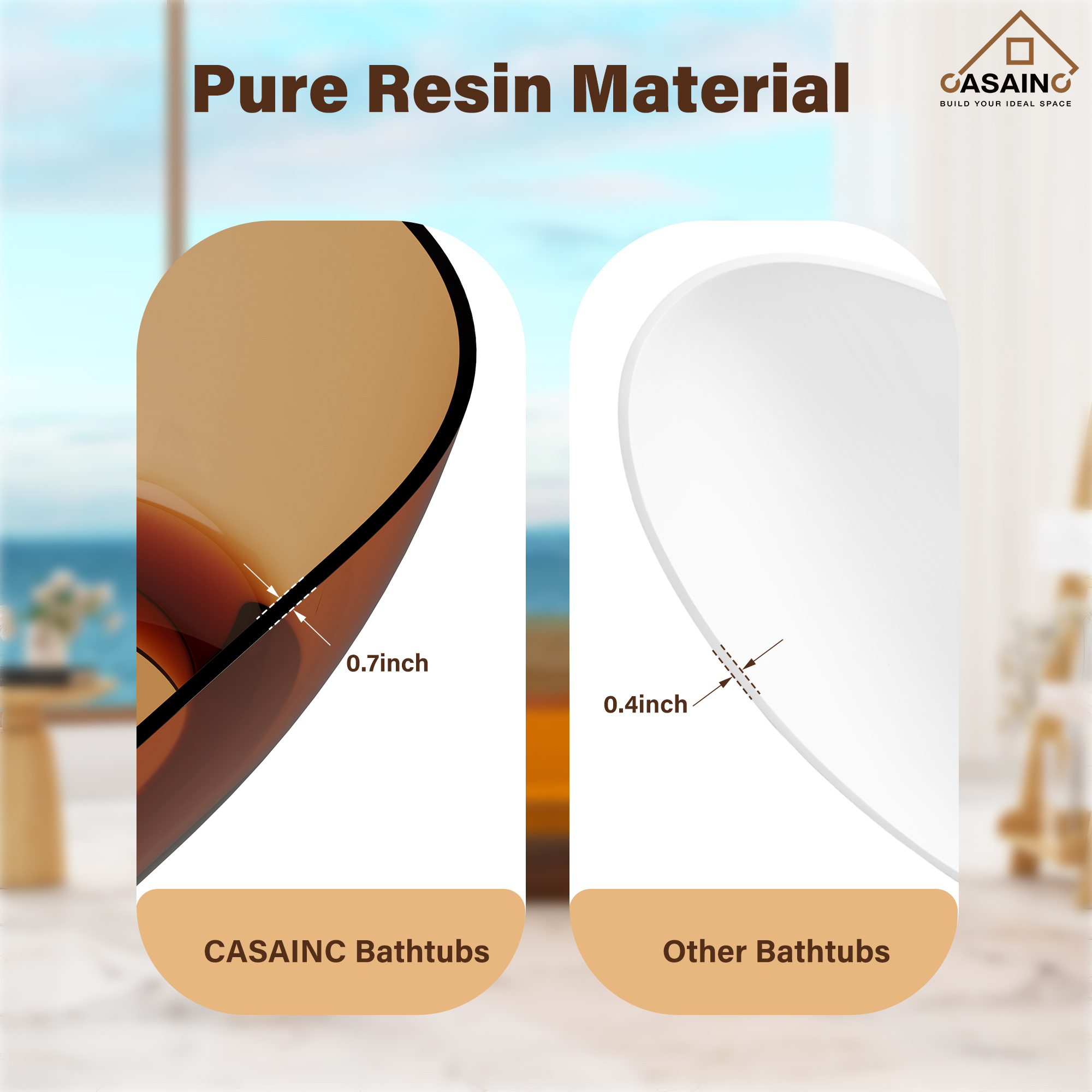 59"/69" Transparent Resin Freestanding Bathtub with Excellent Heat Retention