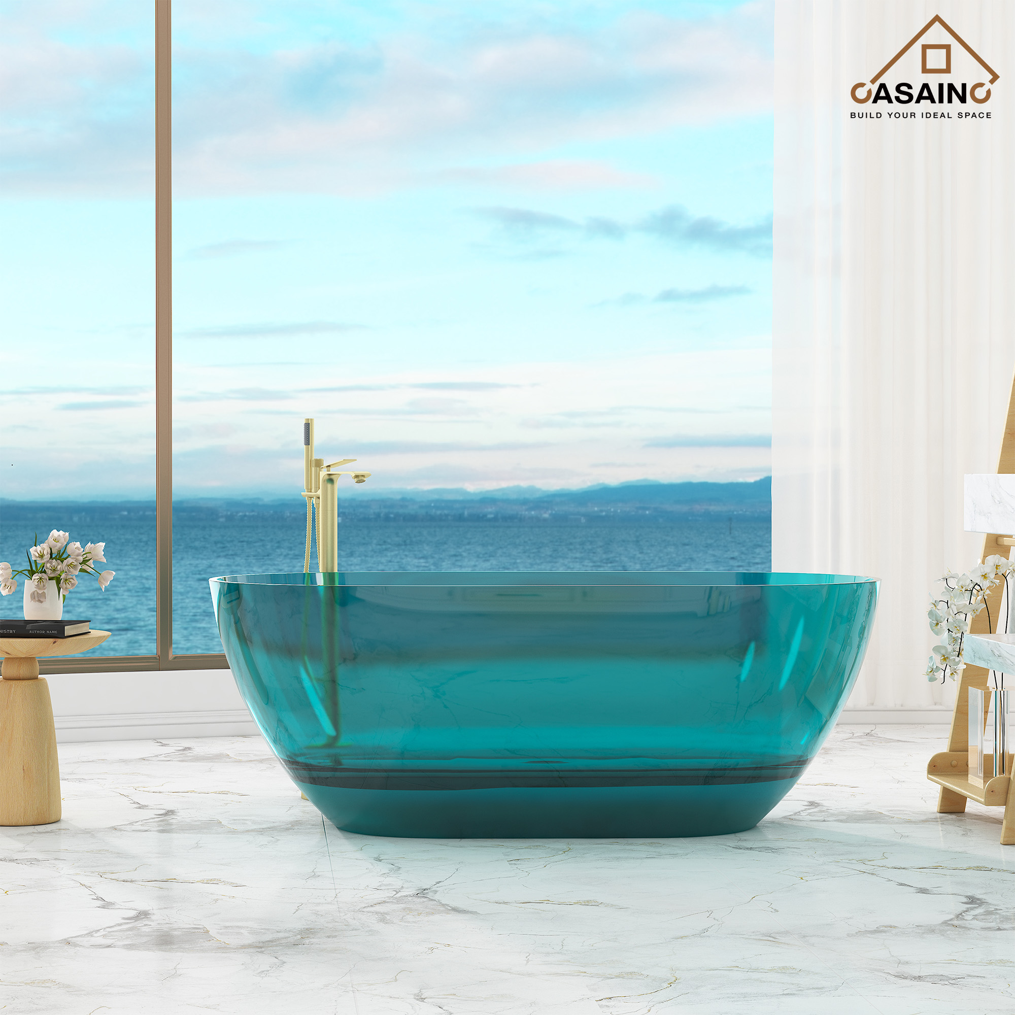 59"/69" Transparent Resin Freestanding Bathtub with Excellent Heat Retention