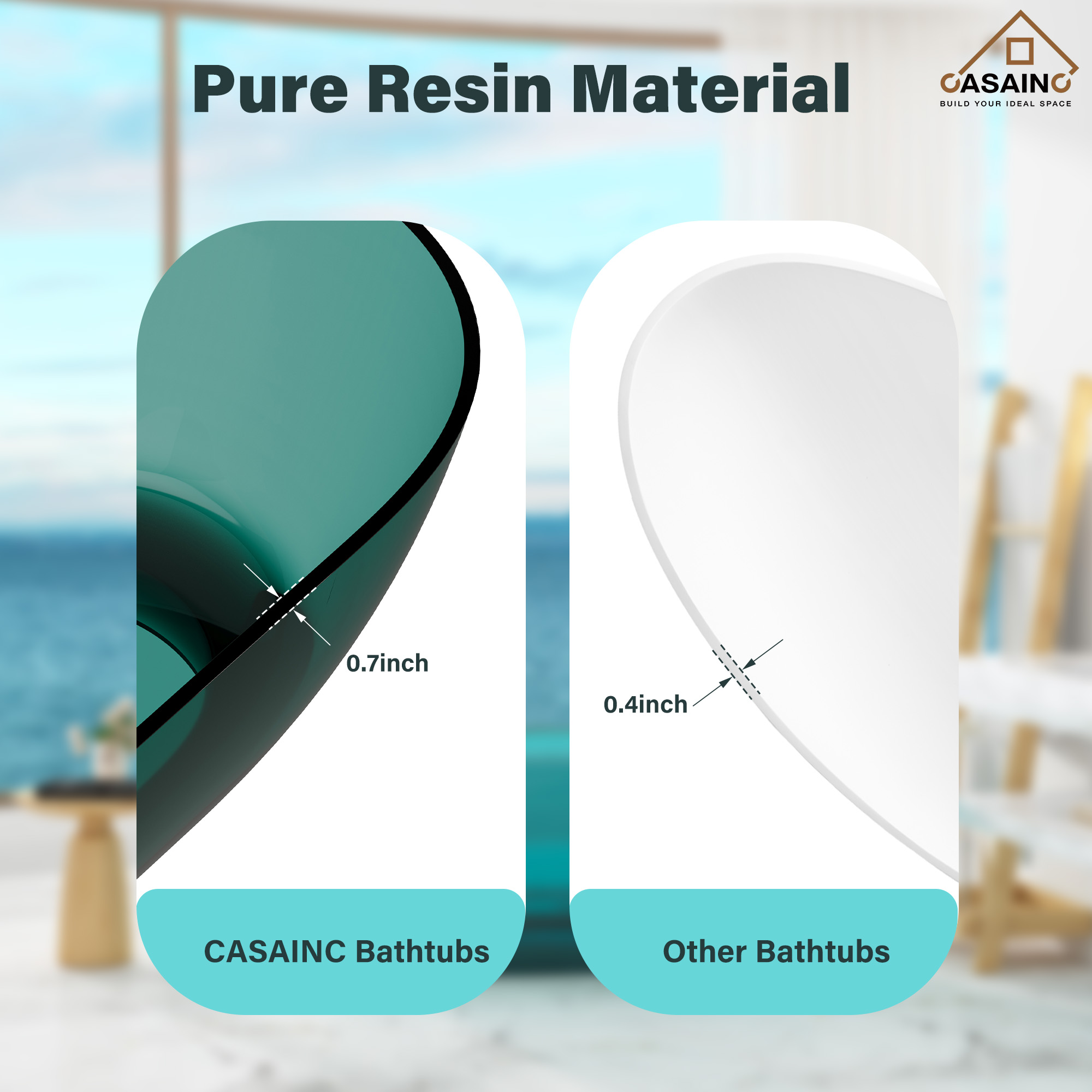 59"/69" Transparent Resin Freestanding Bathtub with Excellent Heat Retention