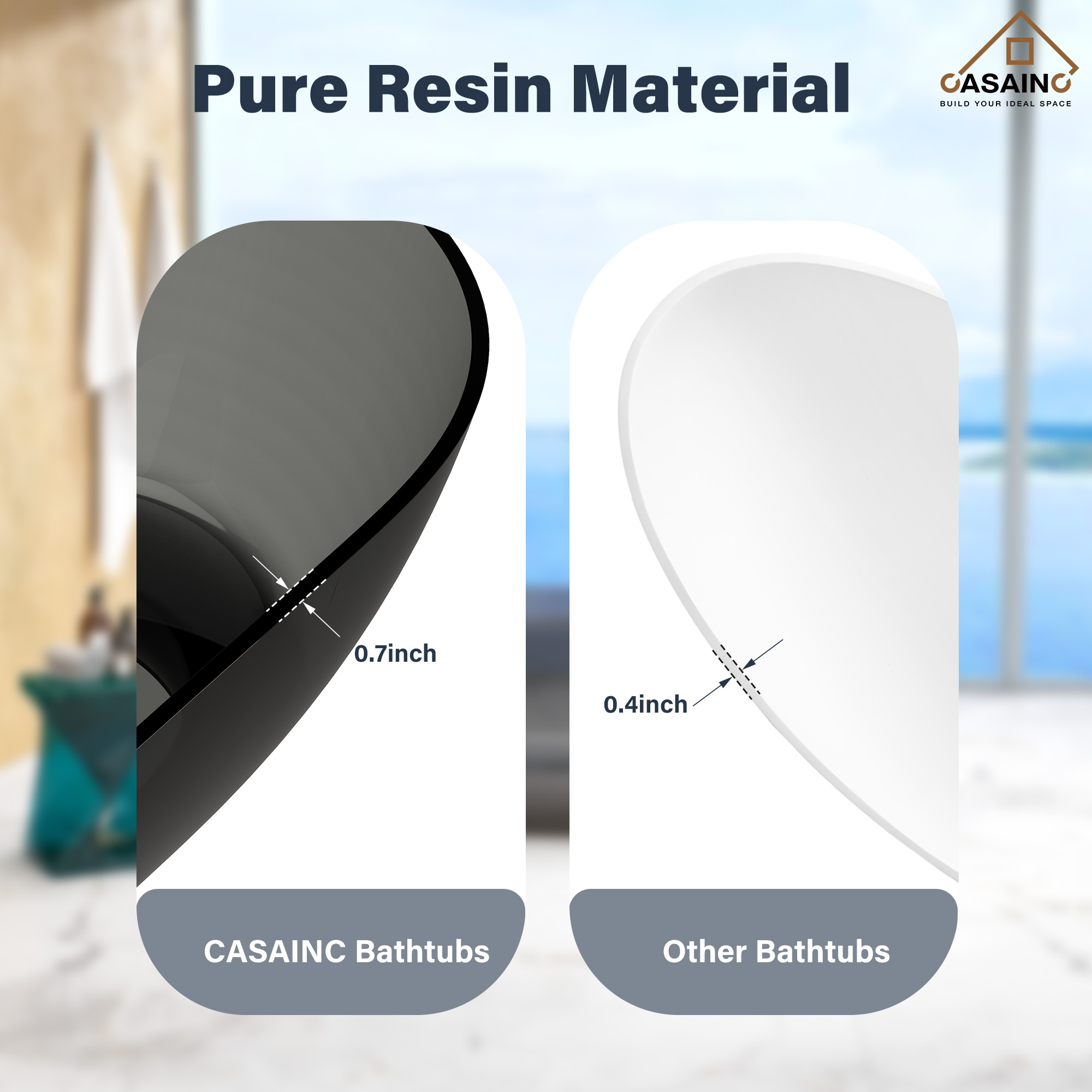 59"/69" Transparent Resin Freestanding Bathtub with Excellent Heat Retention