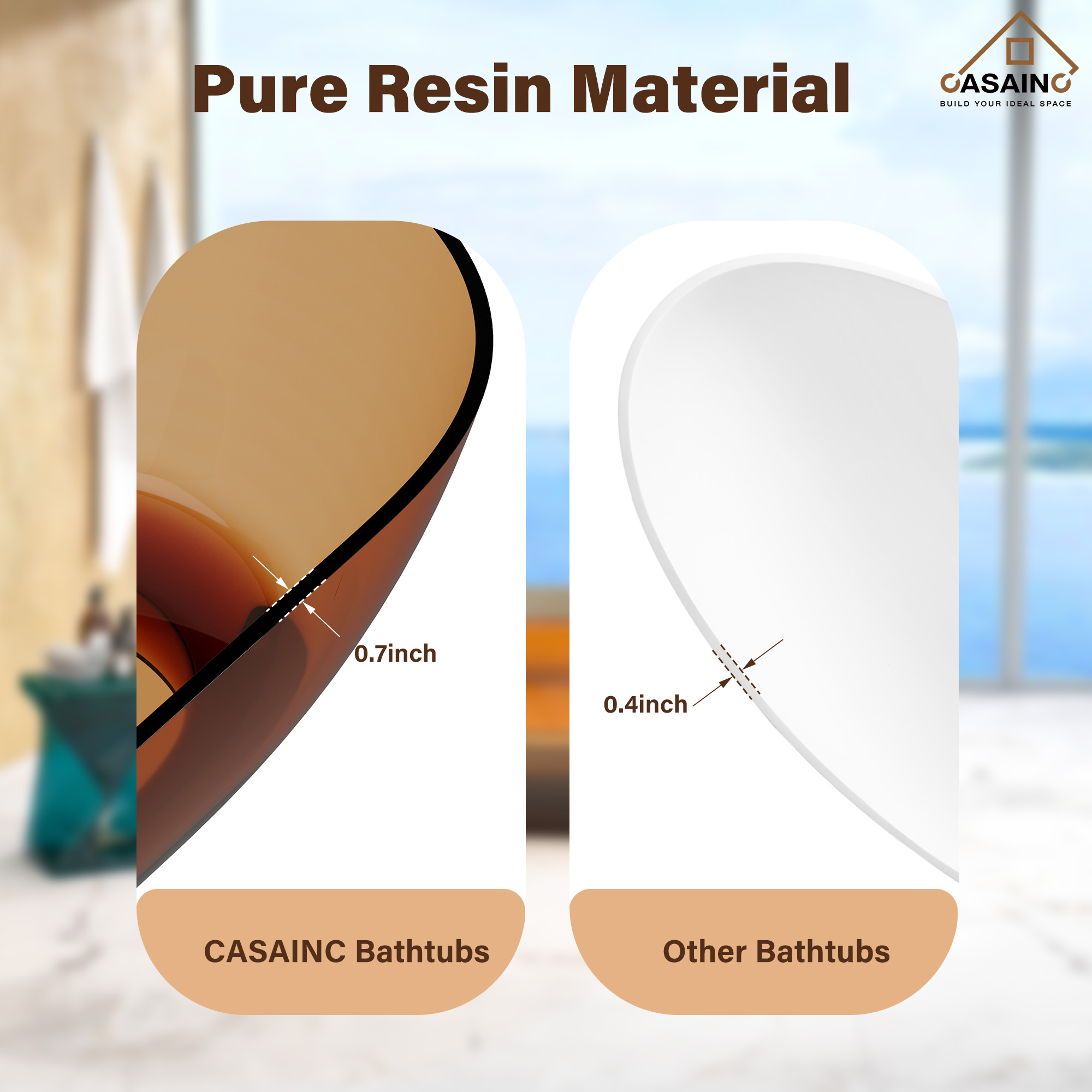 59"/69" Transparent Resin Freestanding Bathtub with Excellent Heat Retention