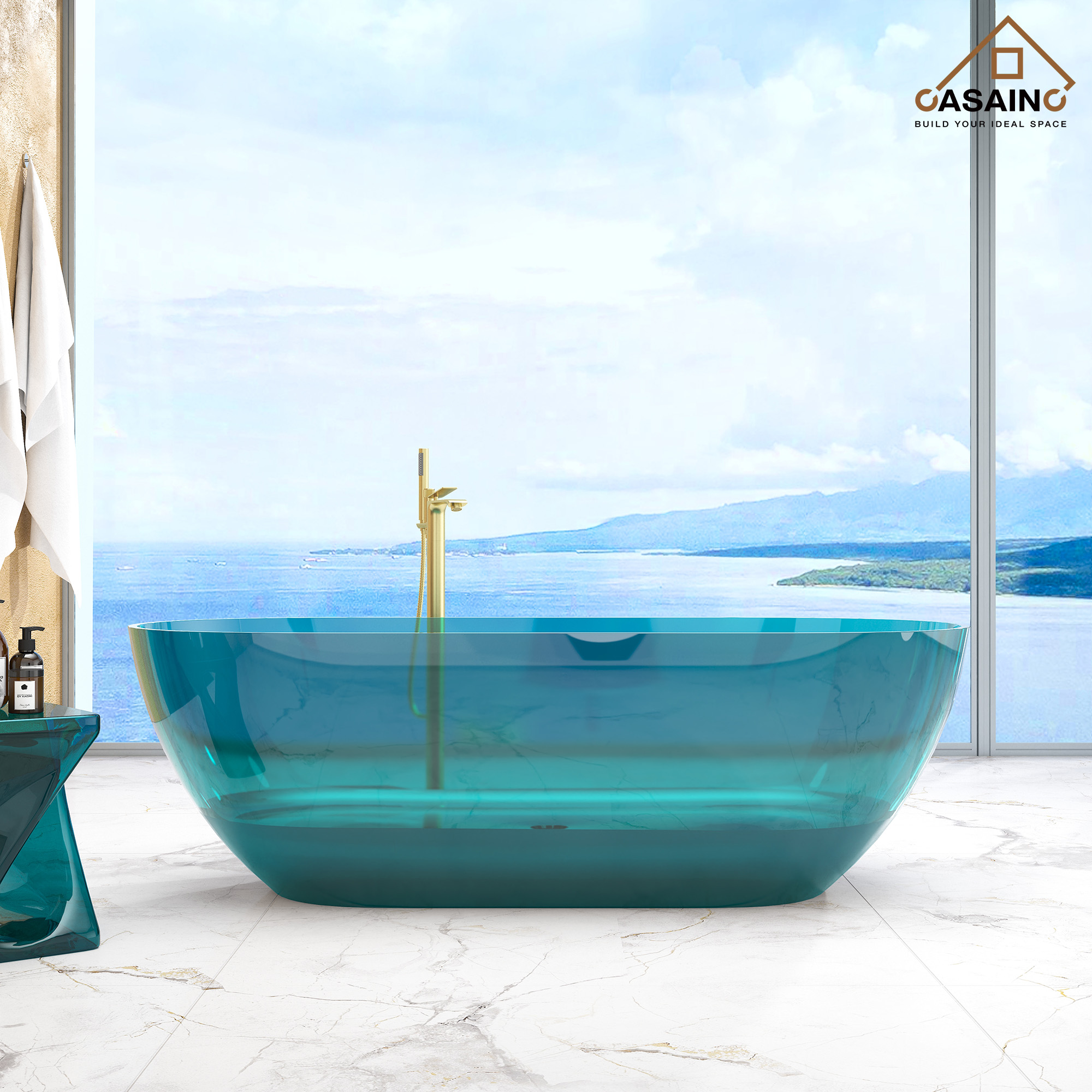 59"/69" Transparent Resin Freestanding Bathtub with Excellent Heat Retention