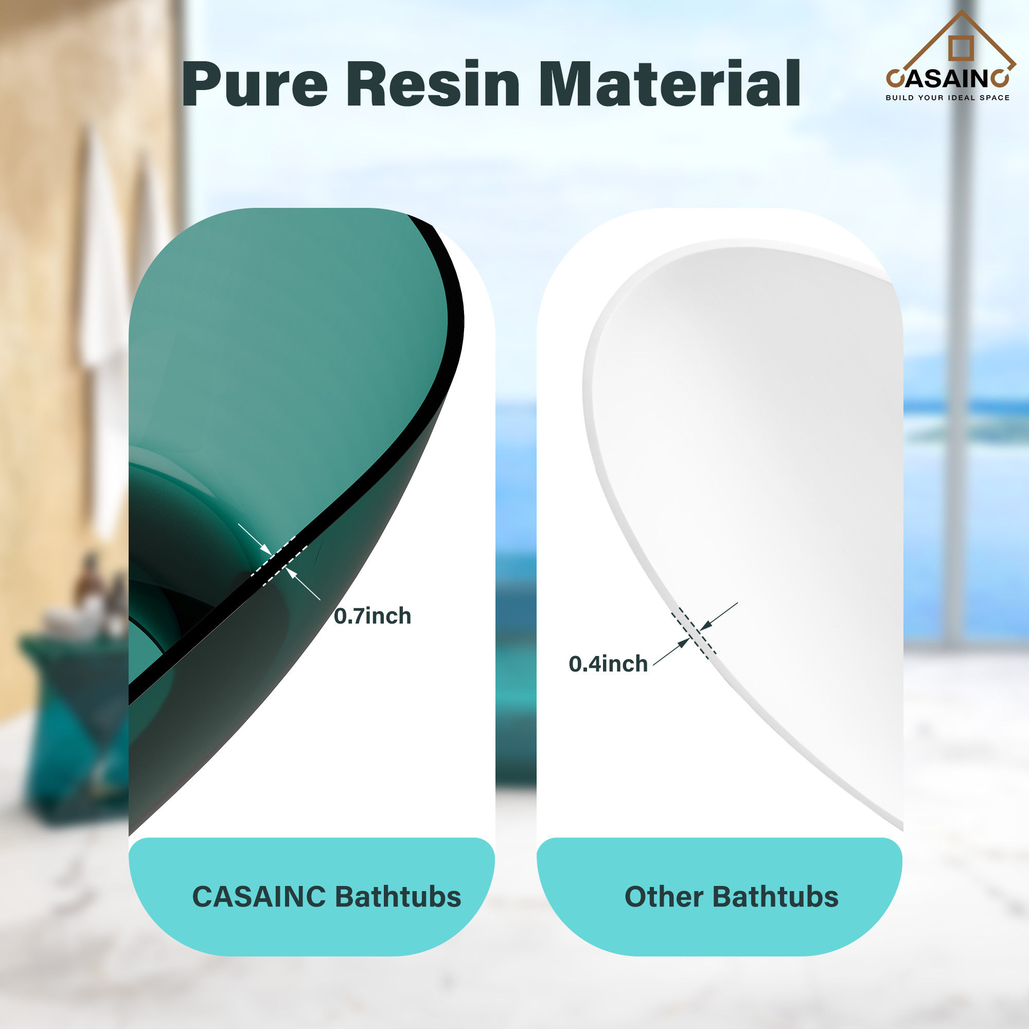 59"/69" Transparent Resin Freestanding Bathtub with Excellent Heat Retention