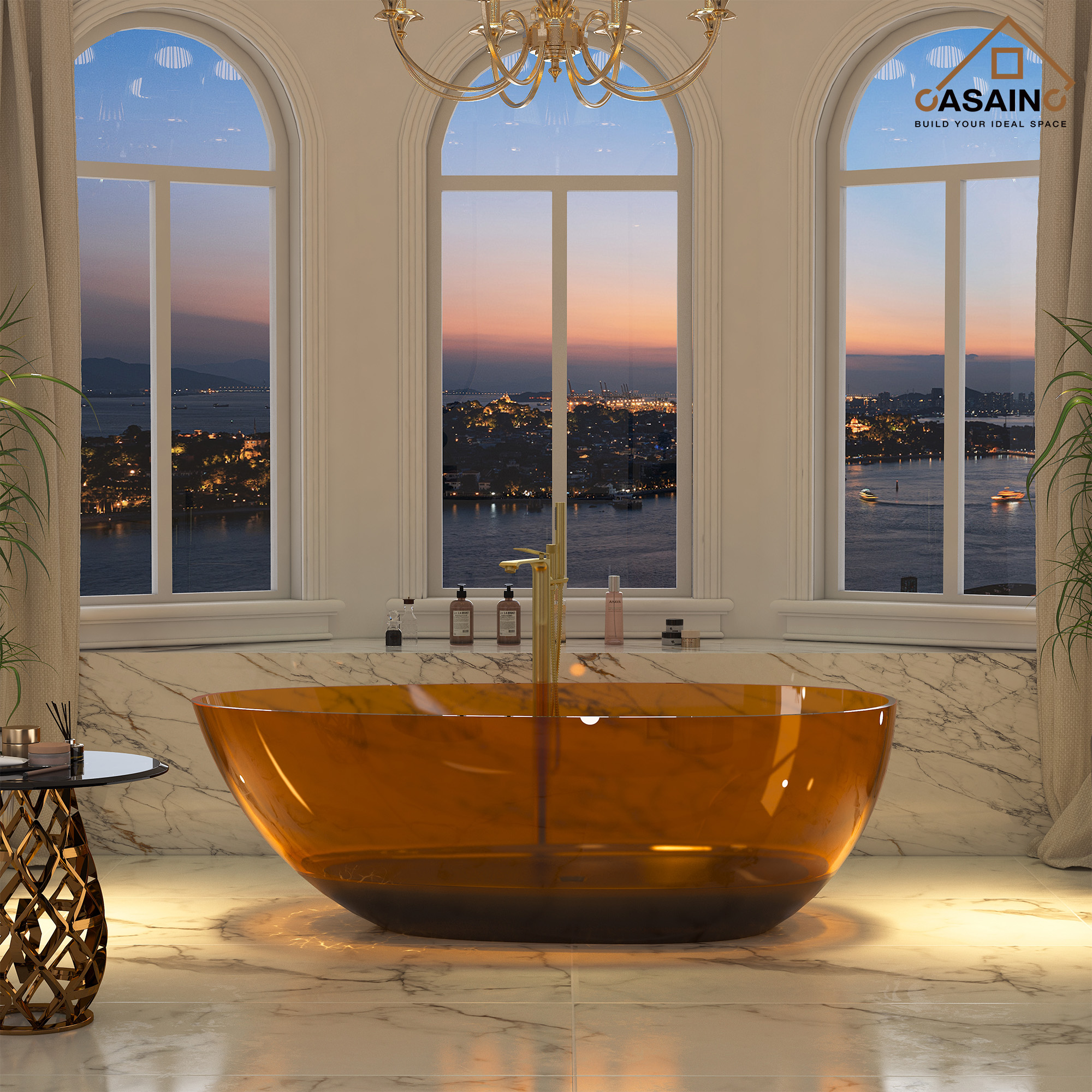 59"/67" Egg-Shaped Transparent Pure Resin Adult Freestanding Bathtub