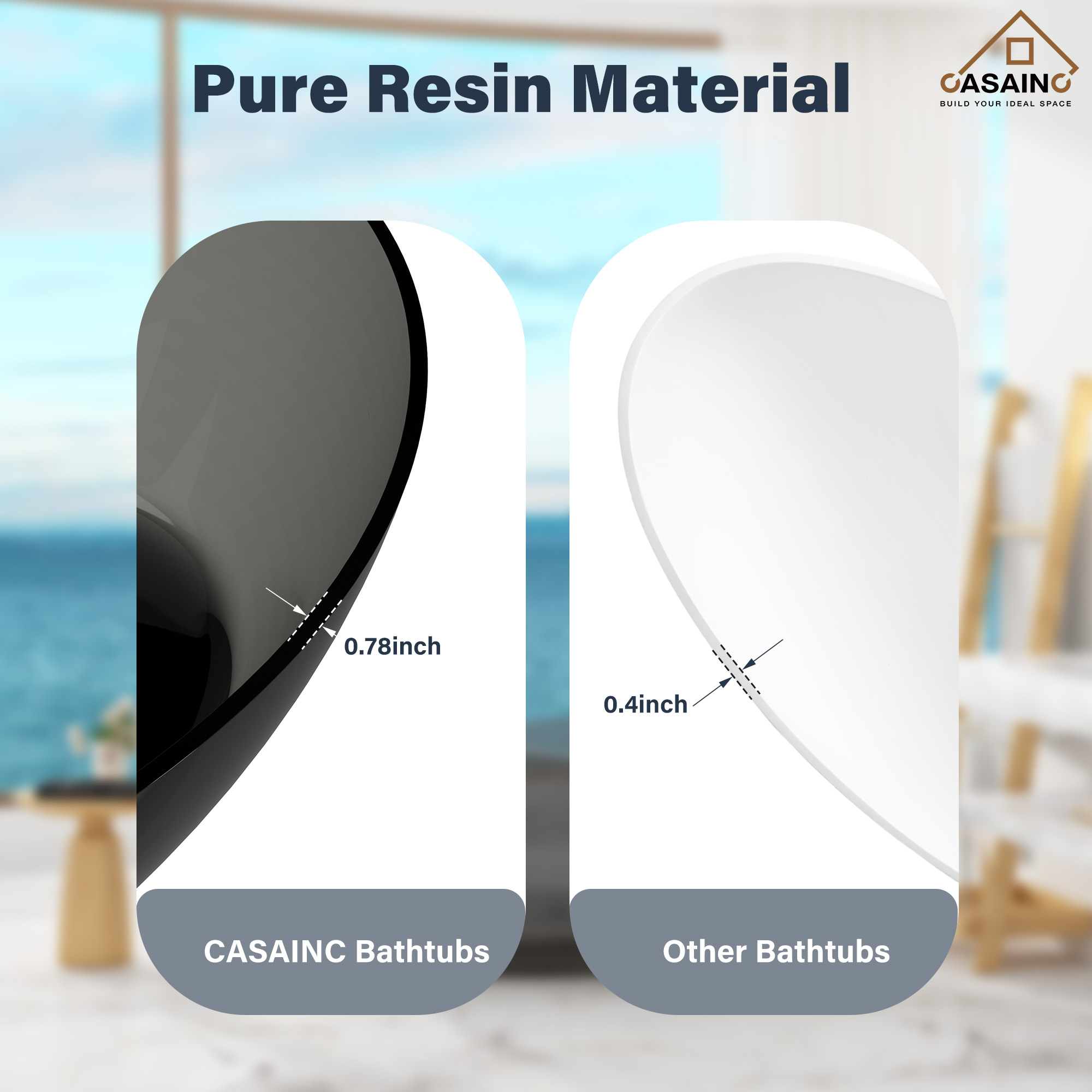 63" Unique Shaped Transparent Resin Freestanding Bathtub with Central Drain