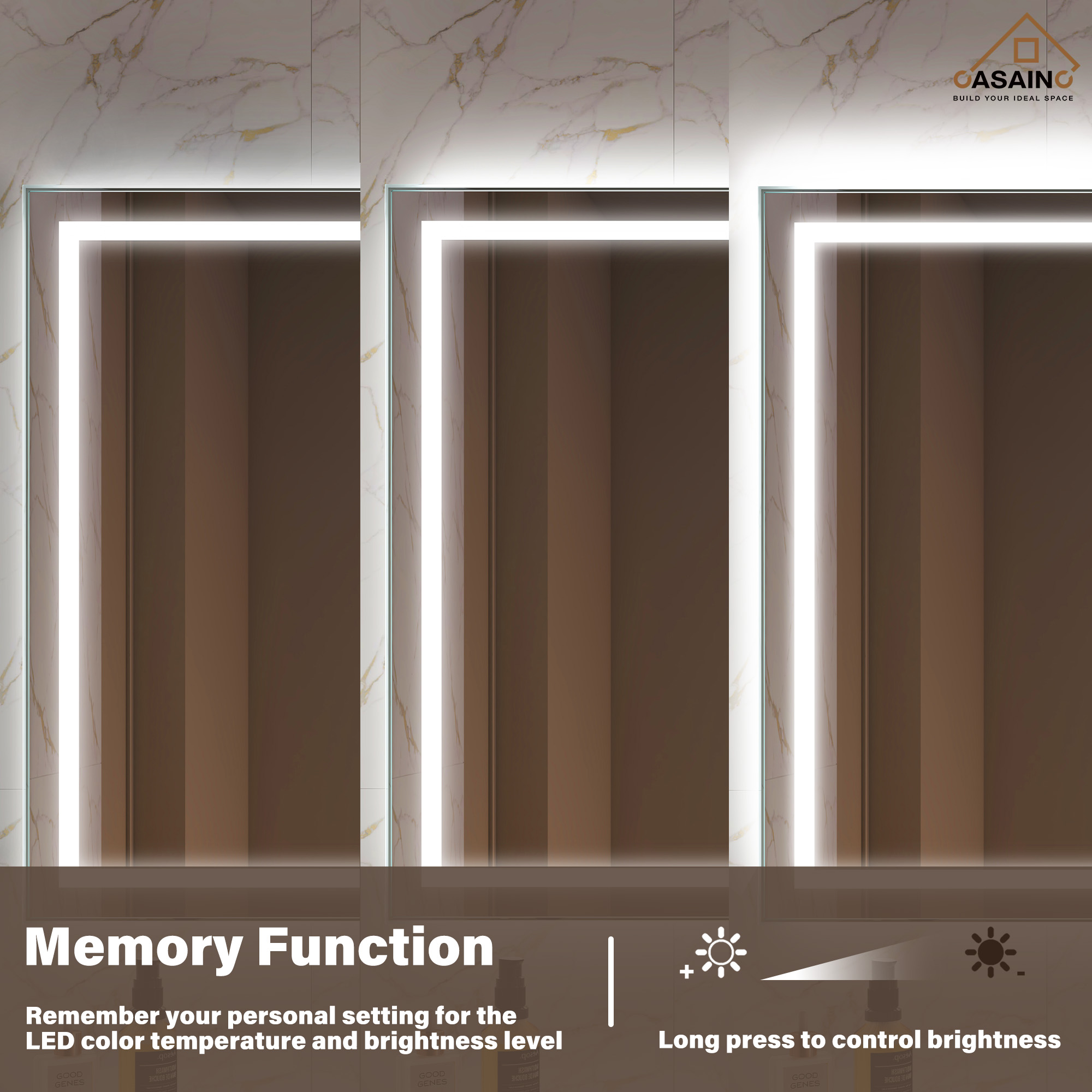 Frameless Rectangular LED Bathroom Mirror with Anti-Fog, Shatter-Proof