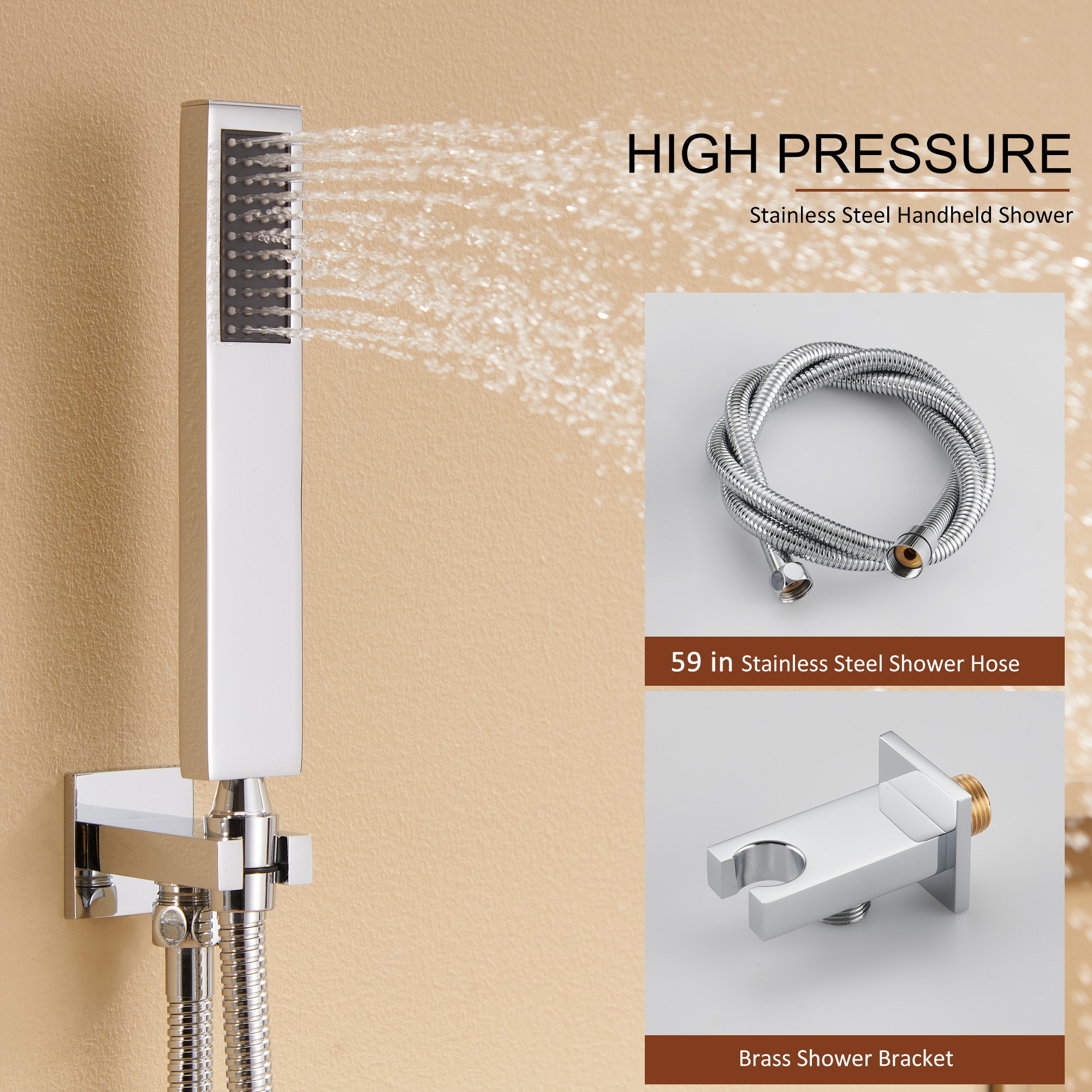 12" Thermostatic Rainfall Shower System with Handheld & Body Jets
