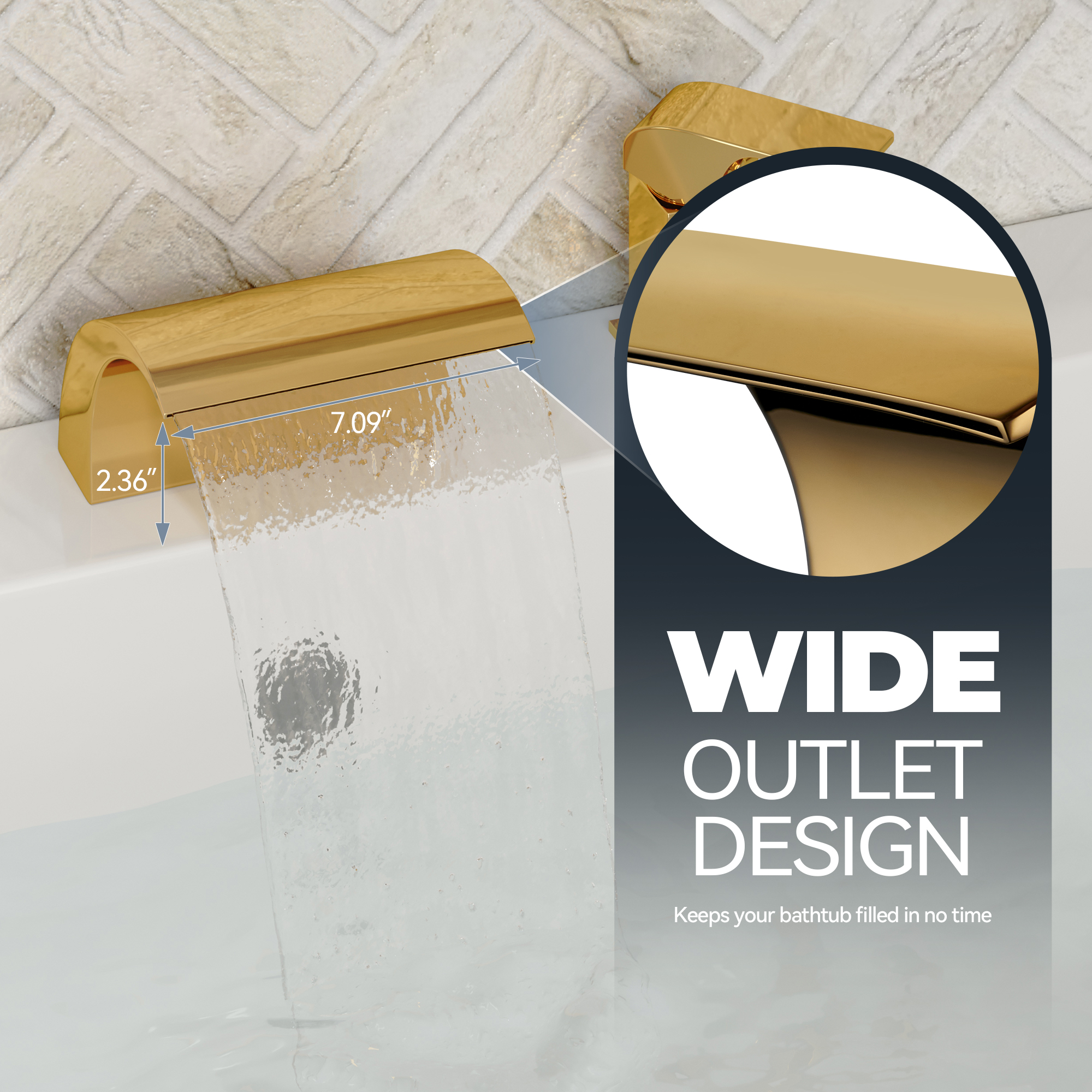 Waterfall Tub Faucet with Handheld Shower Head for Bathtub