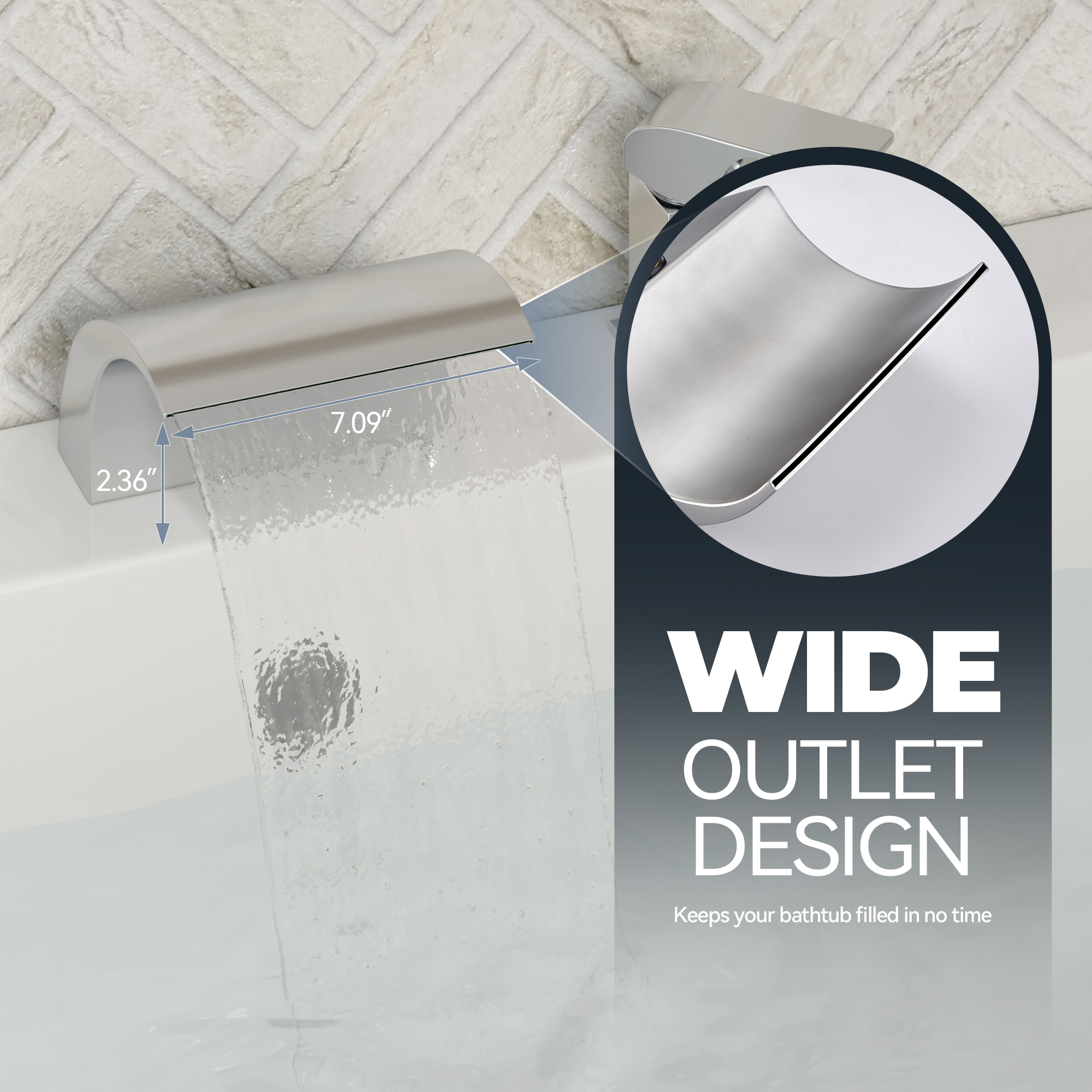 Waterfall Tub Faucet with Handheld Shower Head for Bathtub