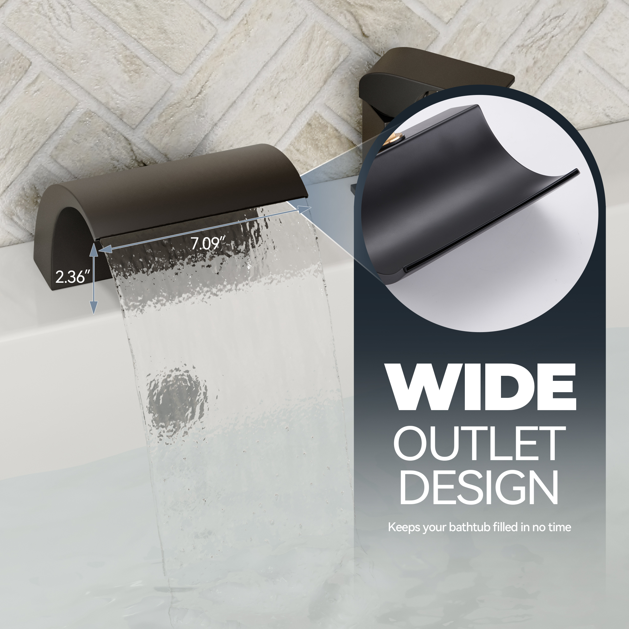 Waterfall Tub Faucet with Handheld Shower Head for Bathtub