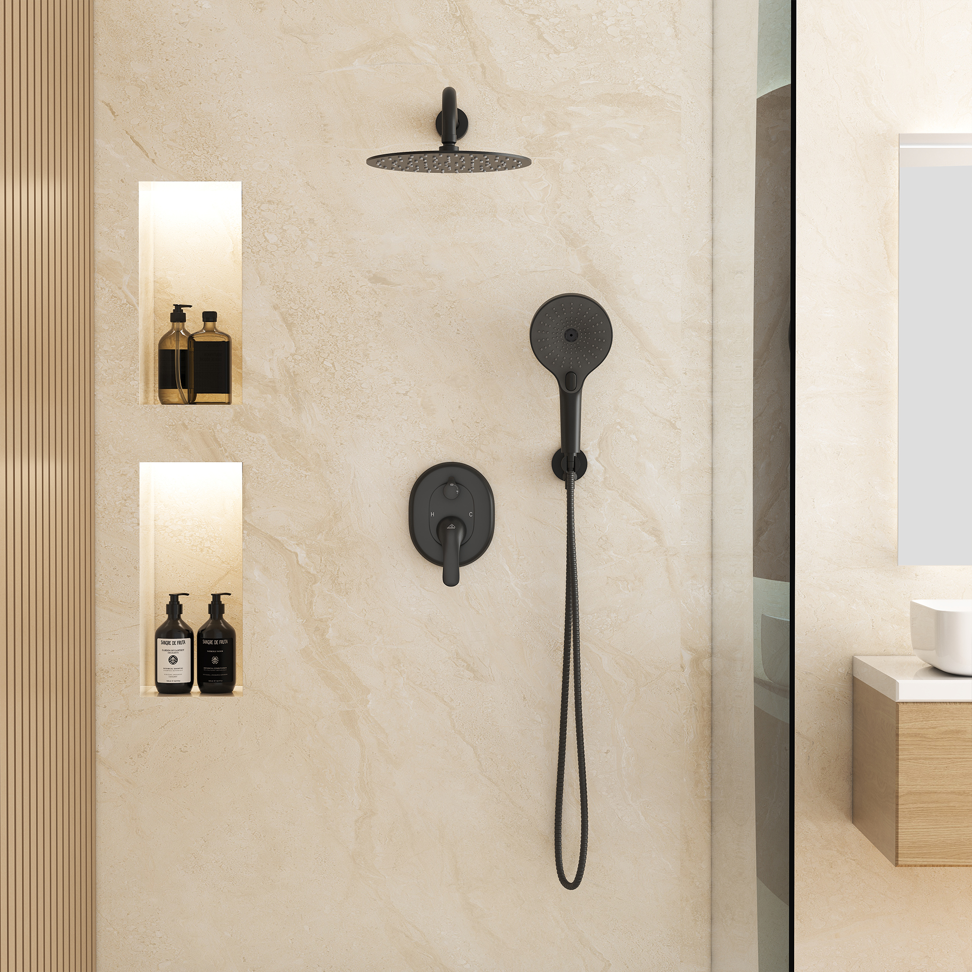 10" Wall-Mounted Rain Shower System with Handheld Shower