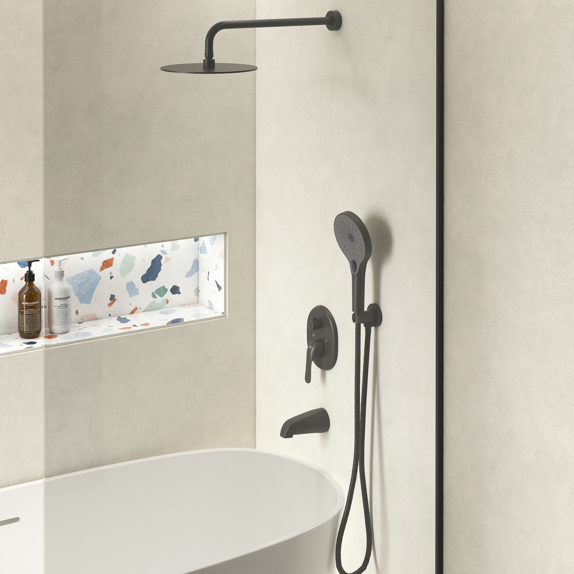 10" Wall-Mounted Rainfall Shower System with Handheld & Tub Spout