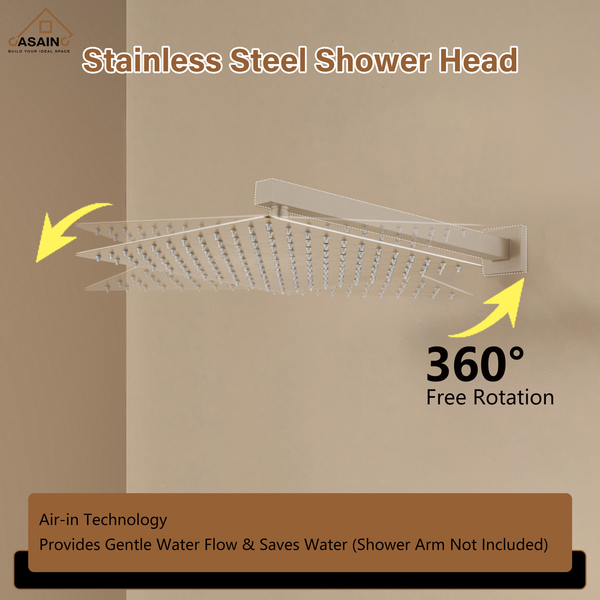 10"/12" Rain Shower Head Stainless Steel Square Showerhead