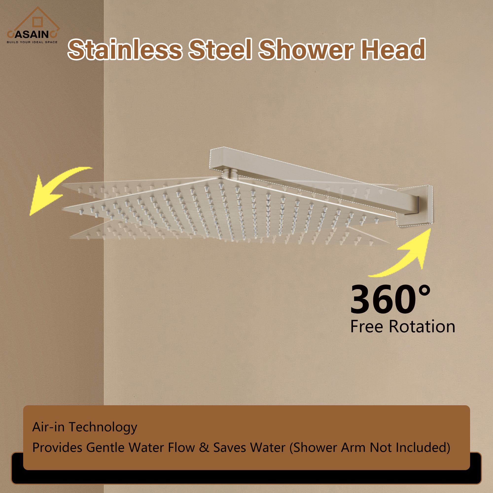 10"/12" Rain Shower Head Stainless Steel Square Showerhead