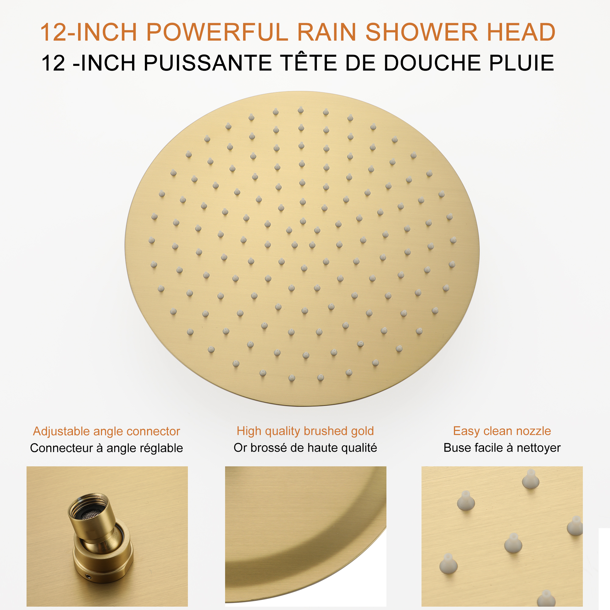 9/10/12" Wall Mounted Rain Shower System with 5-Spray Patterns (Valve Included)