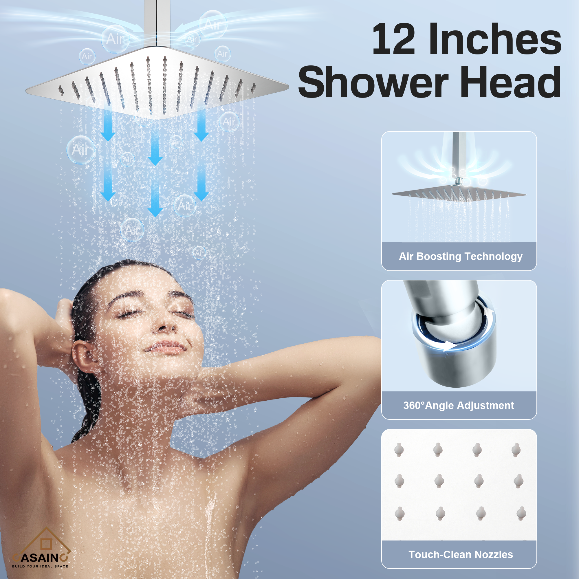 12" Ceiling Mount Rain Shower System with Handheld and Body Jets