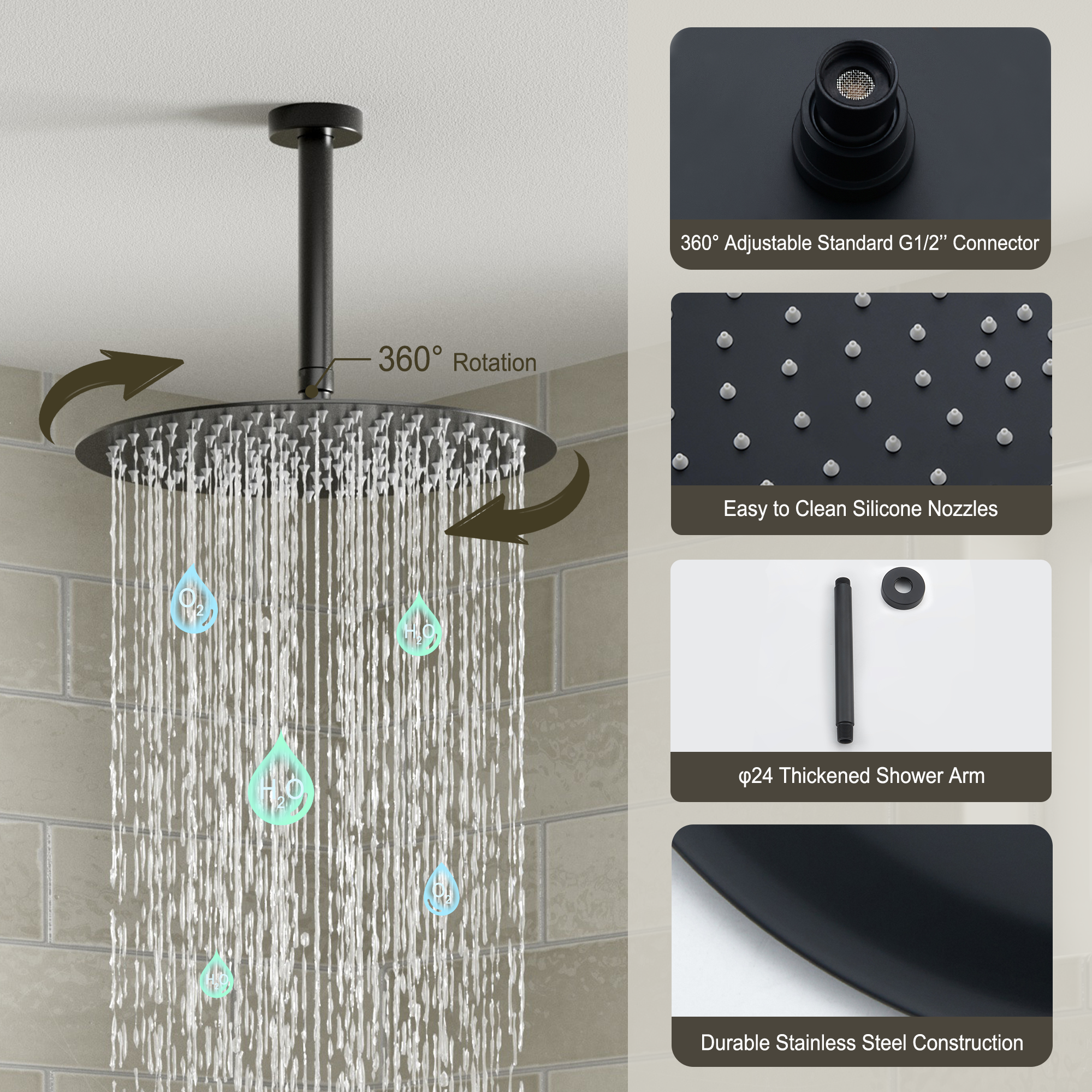 3-Function Shower System with Dual Showerheads and Balancing Valve