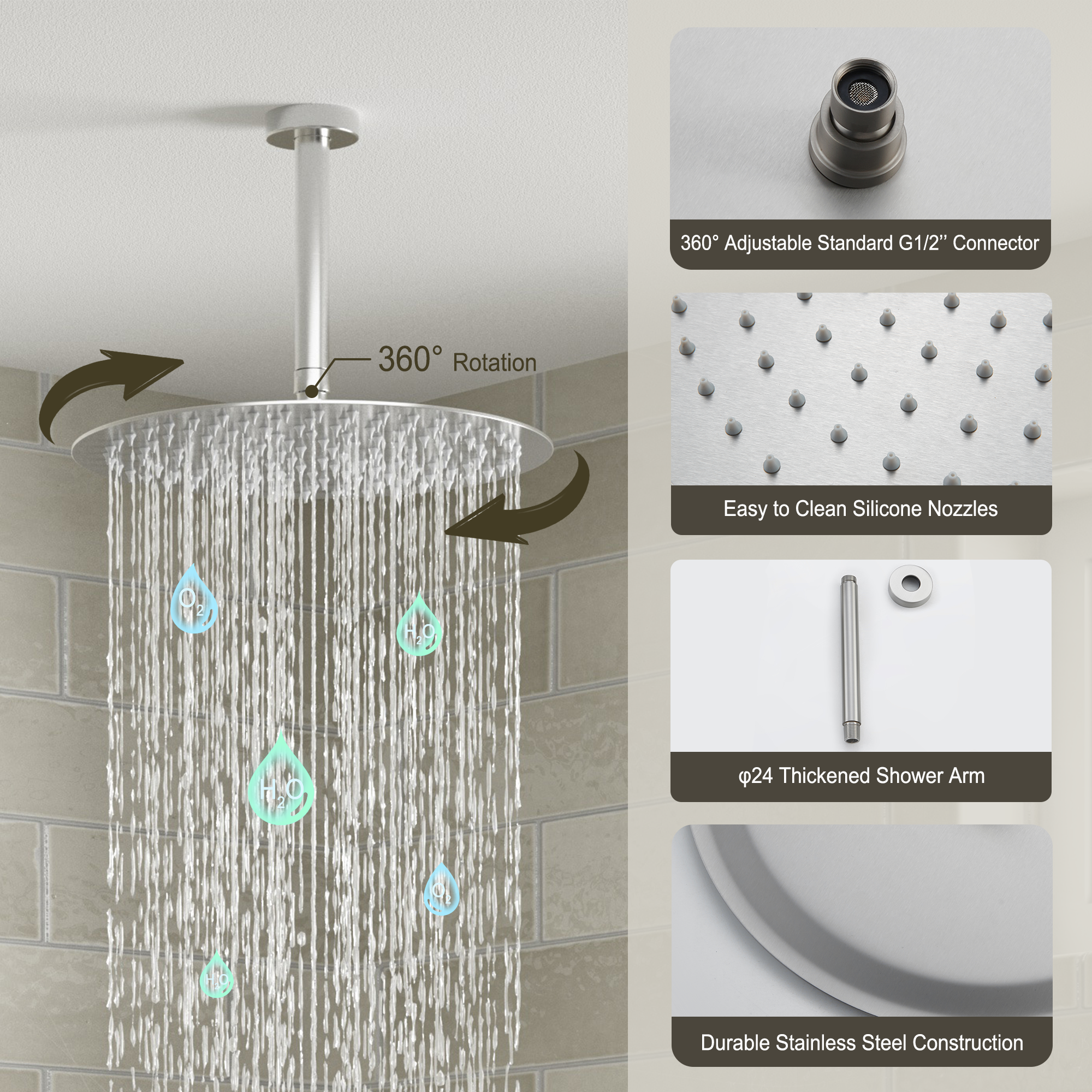 3-Function Shower System with Dual Showerheads and Balancing Valve