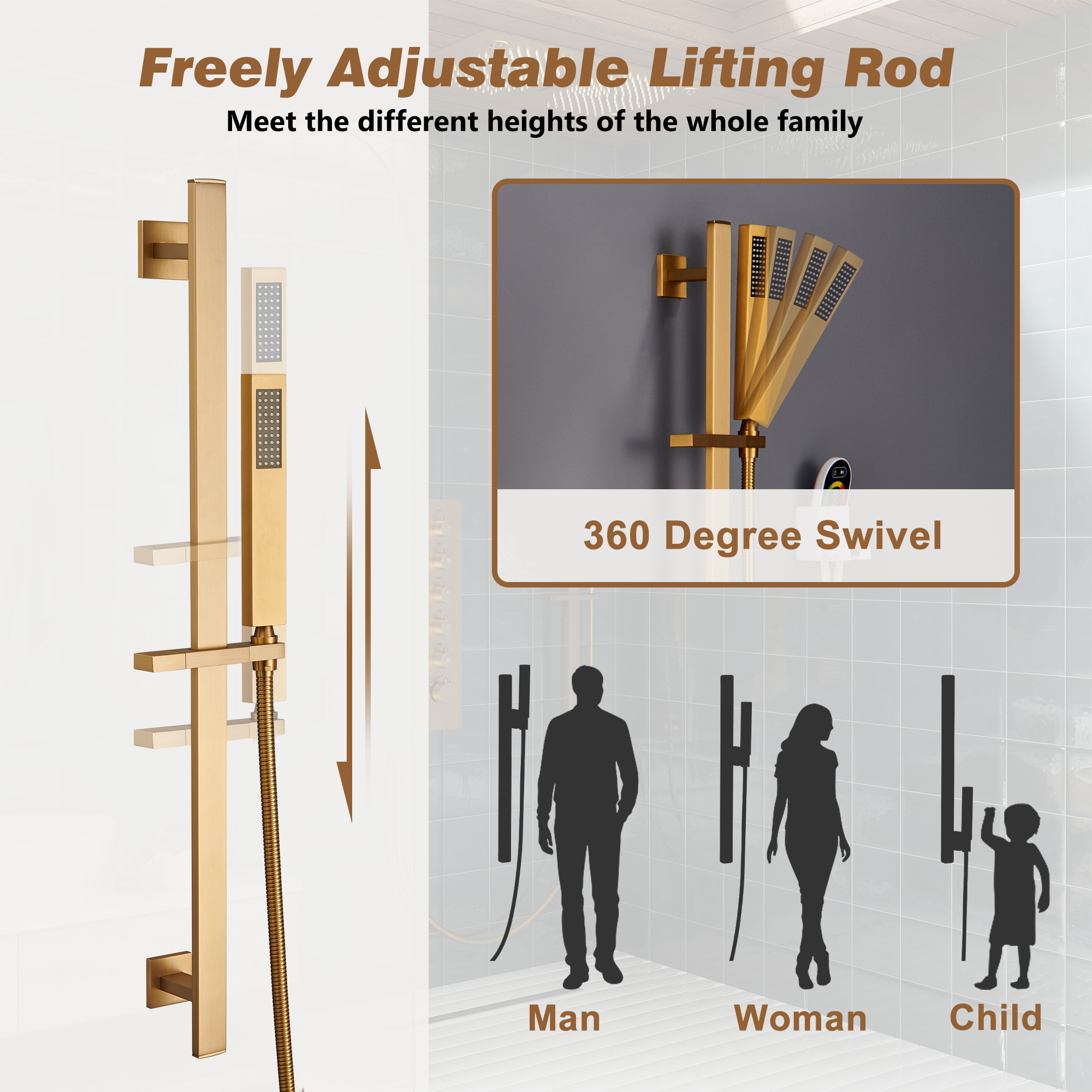 27.6" x 15.7" Luxury Thermostatic Shower System with LED Rainfall & Waterfall