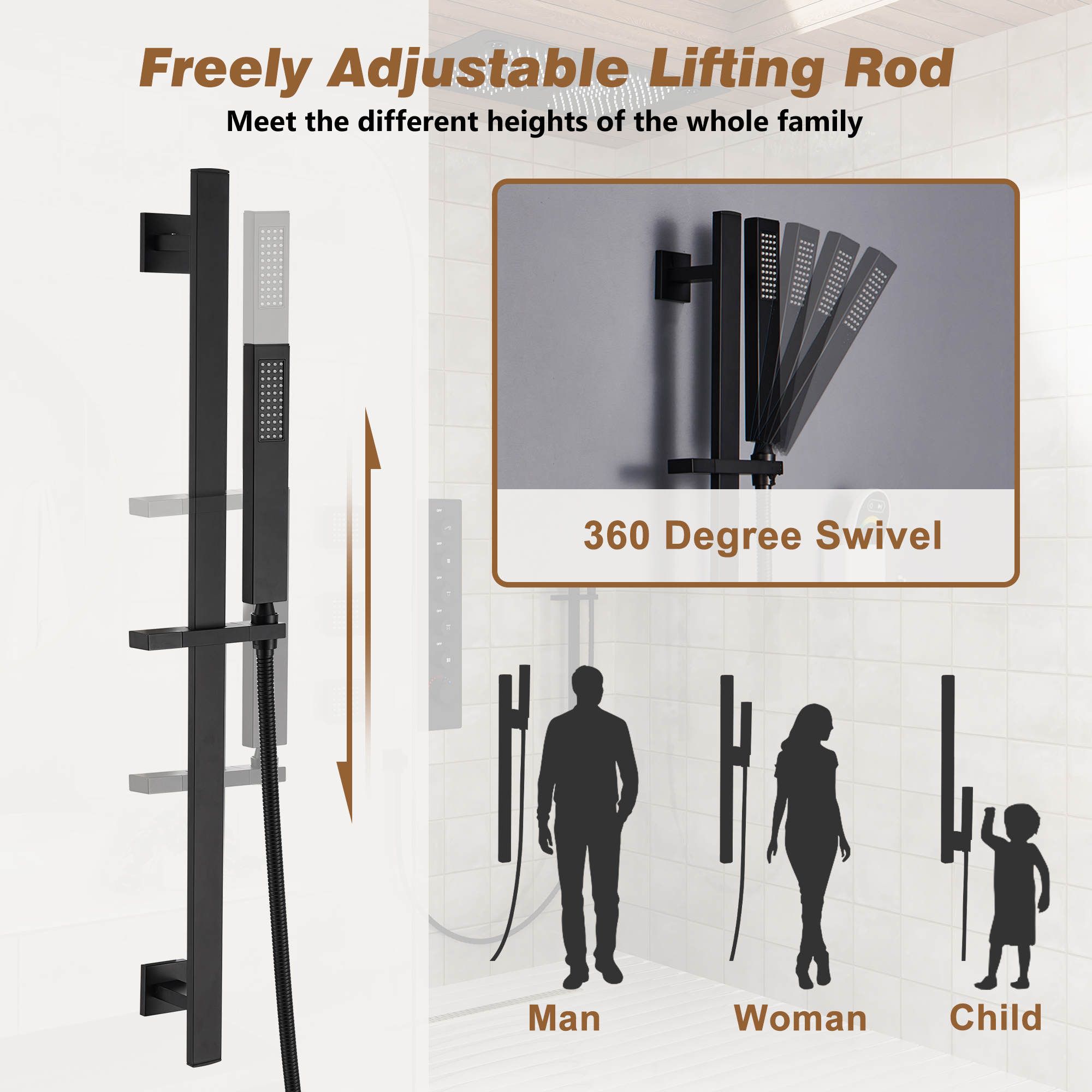 27.6" x 15.7" Luxury Thermostatic Shower System with LED Rainfall & Waterfall