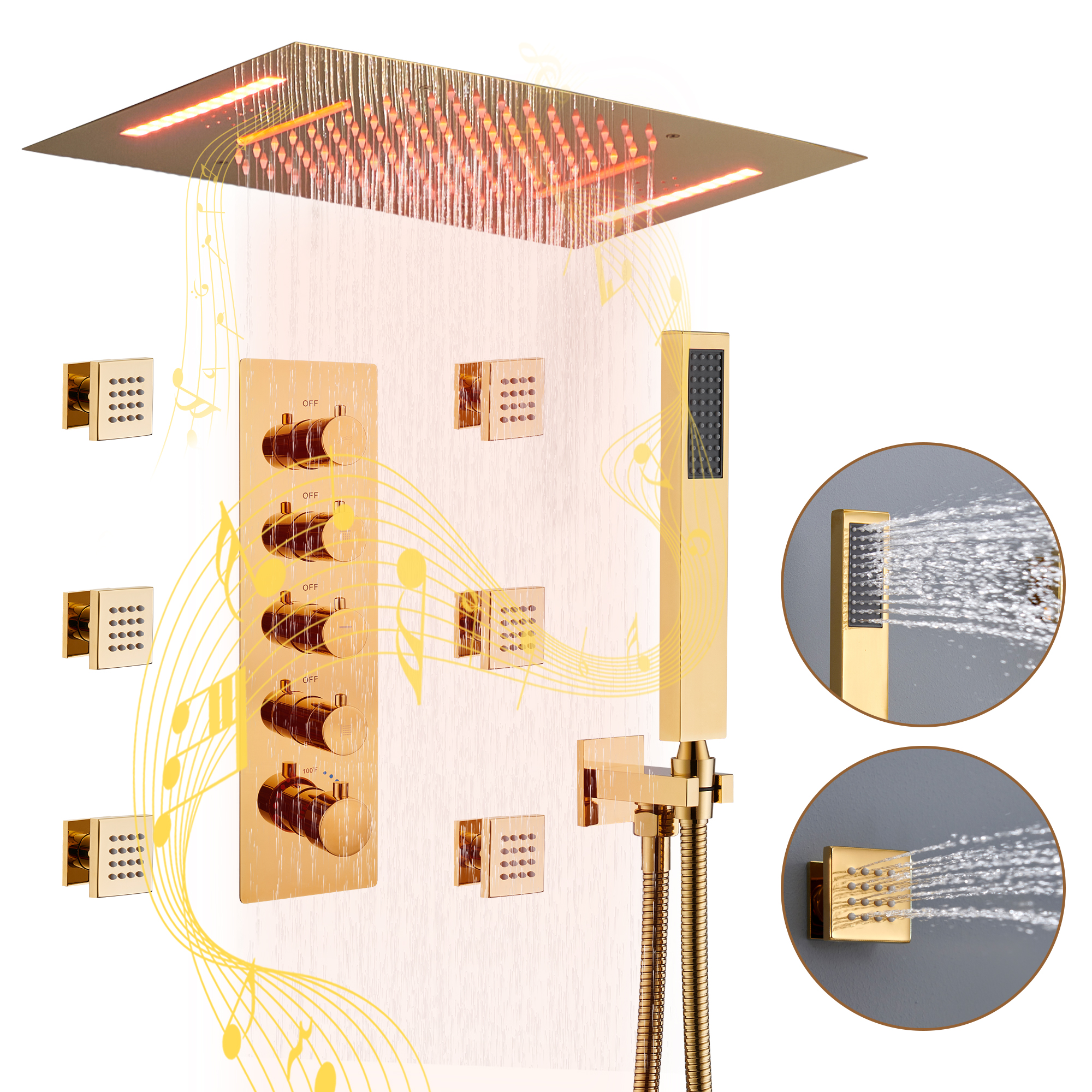 Deluxe 4-Function Thermostatic Shower System with LED Lighting & Bluetooth Music 