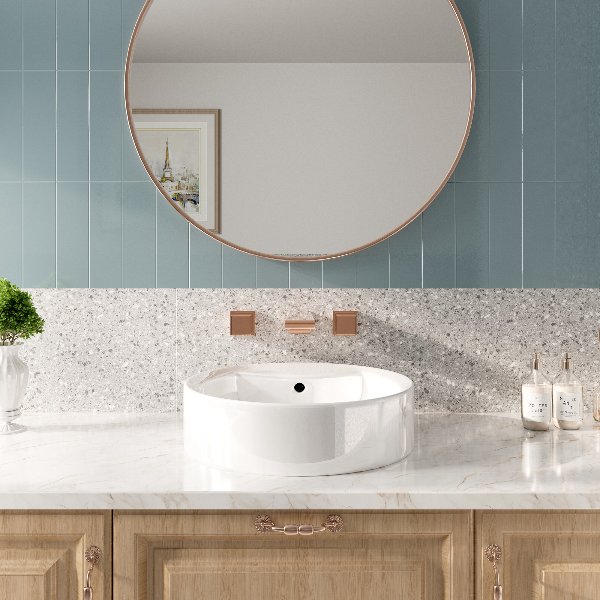 Wall-Mounted Waterfall Bathroom Basin Faucet in Brushed Rose Gold 