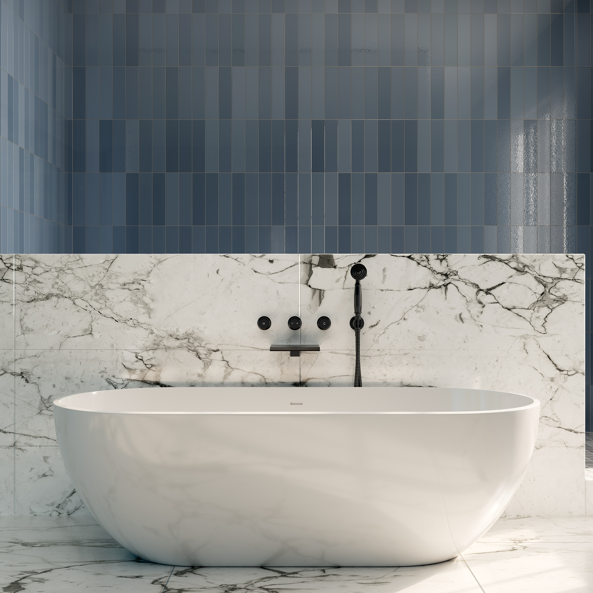 Wall-Mounted Waterfall Bathtub Faucet with Handheld Shower