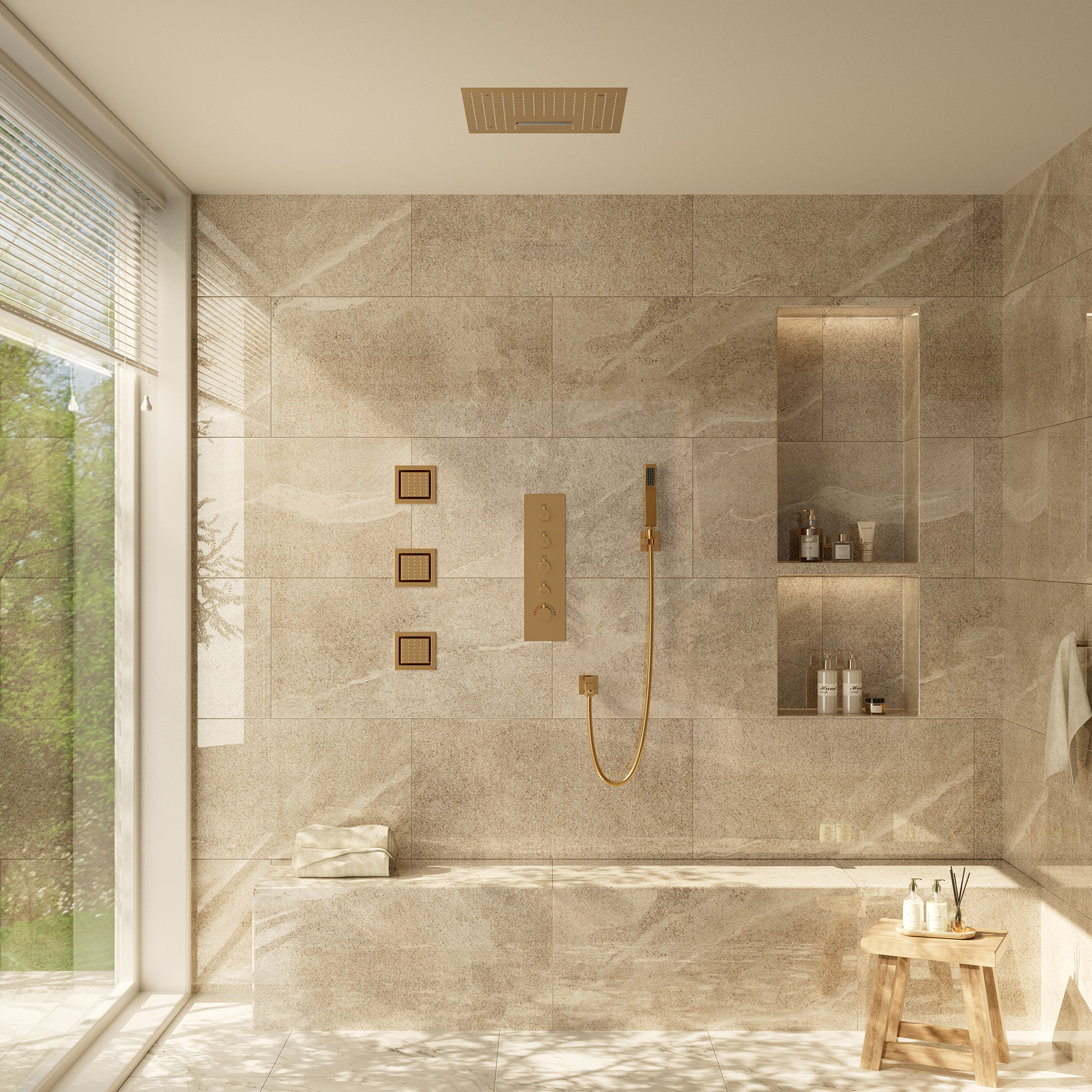 16" Ceiling-Mount 4-Way Shower System with LED Display and Music Player