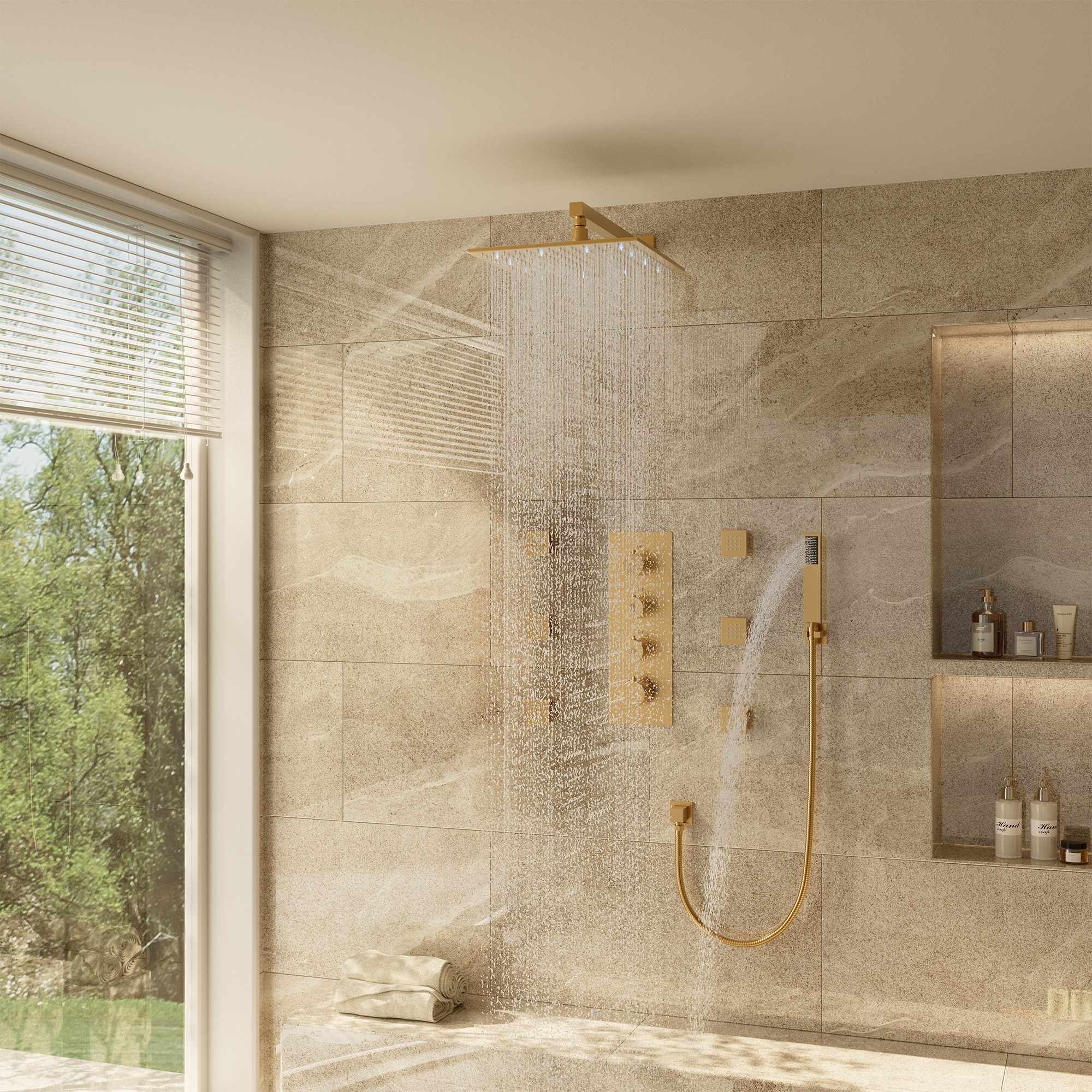 Luxury Thermostatic LED Rain Shower System 12