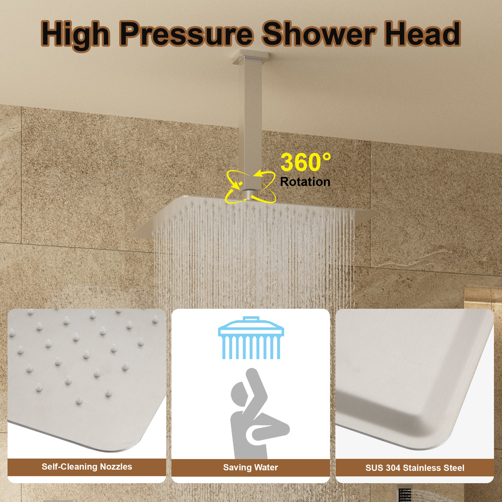 12" Ceiling-Mounted Shower System with Digital Display & 6 Body Jets