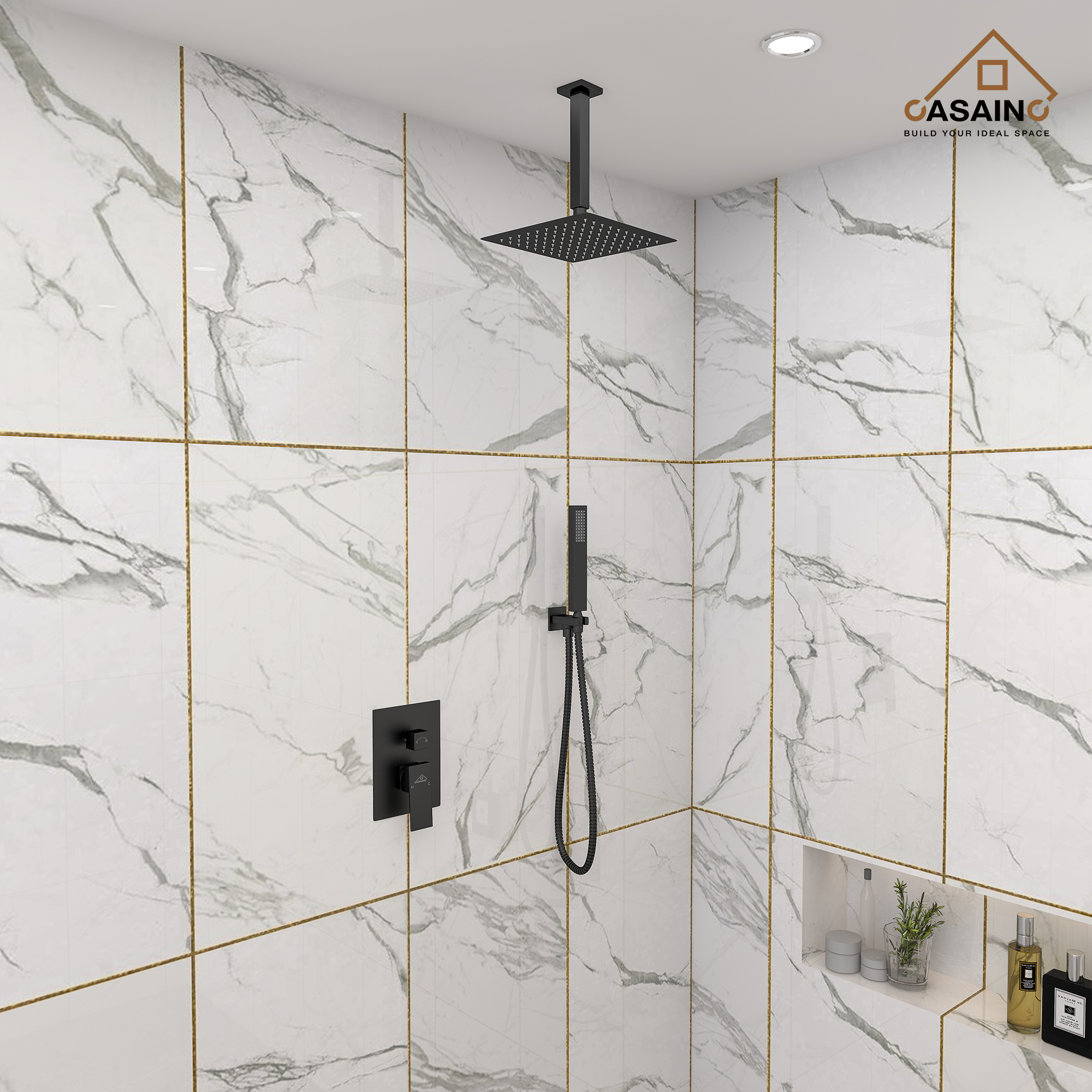 10" Ceiling Mount Dual Shower Head System with Handheld & Rough in Valve