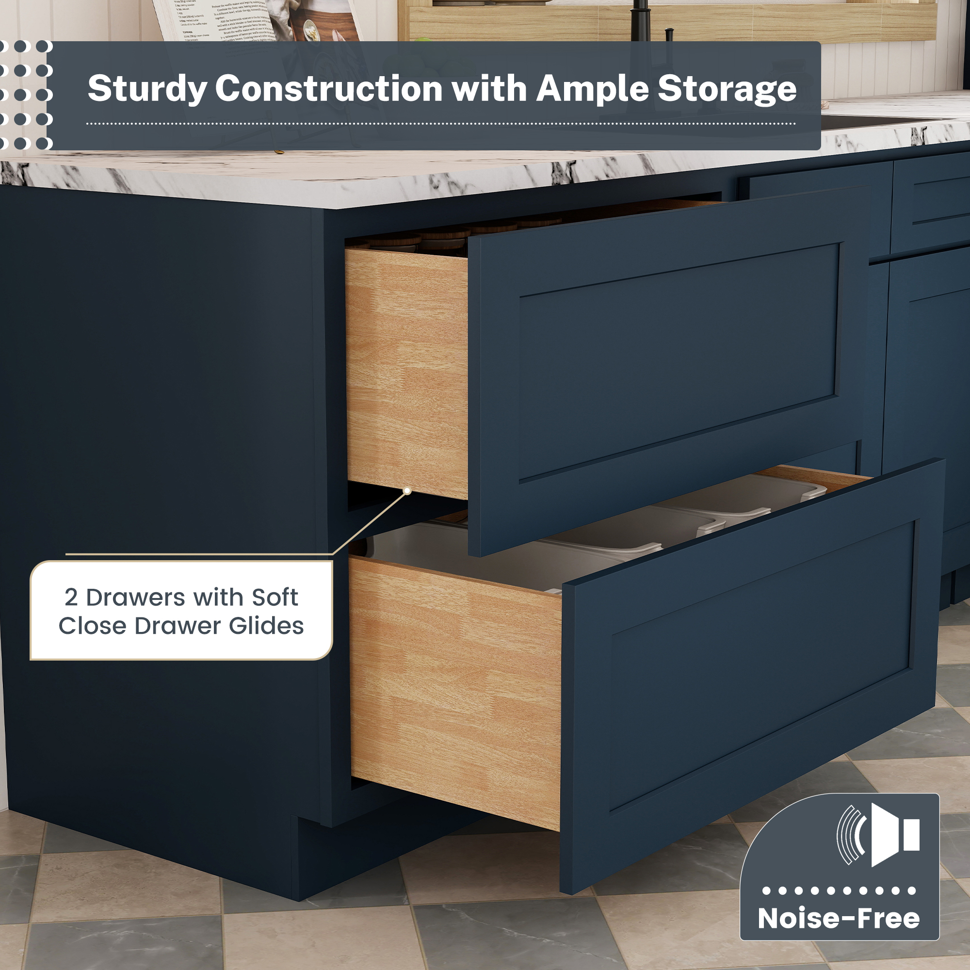 Cyber Grey RTA 36"W x 24"D x 34.5"H Base Cabinet with 2 Drawers