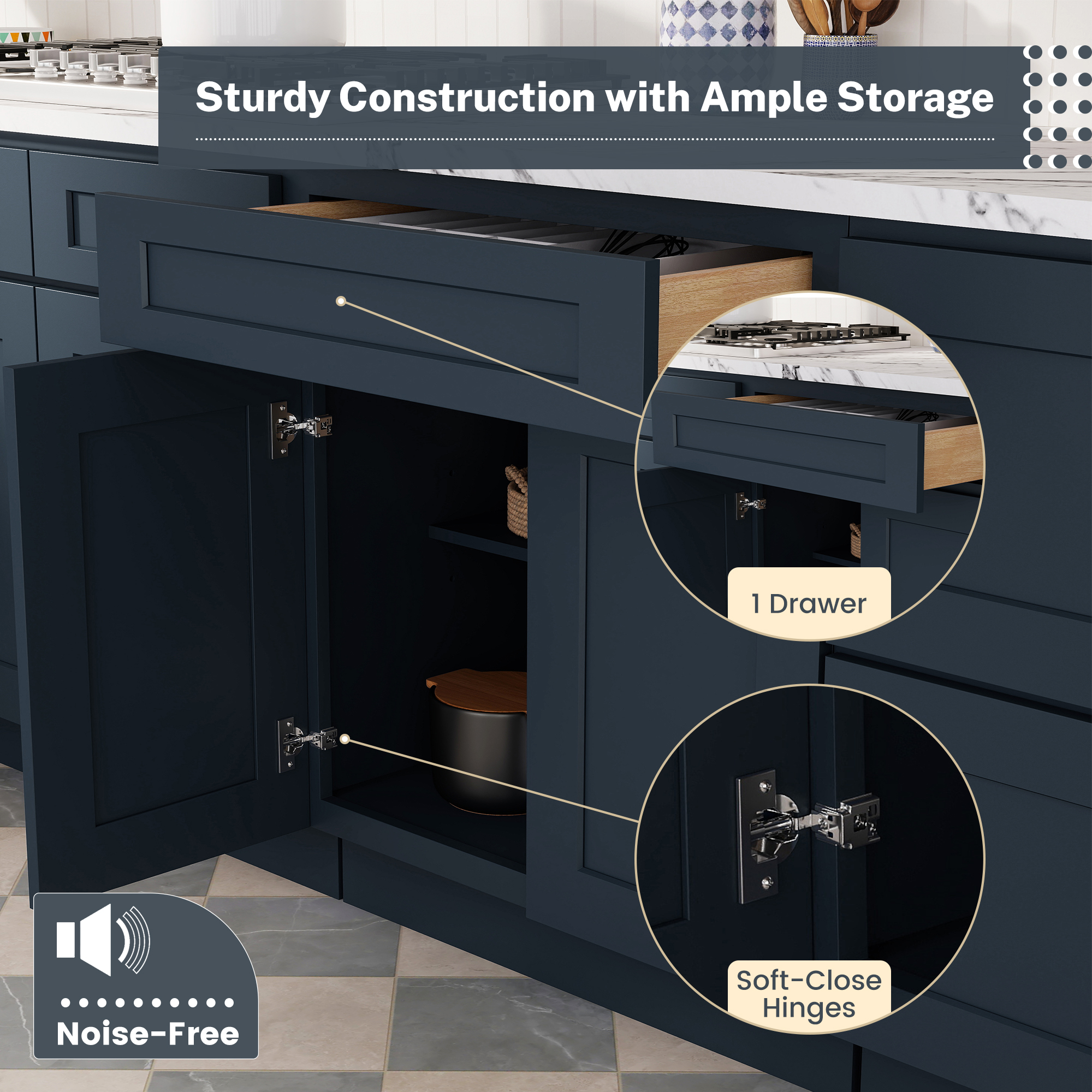 Cyber Grey RTA 30"W x 24"D x 34.5"H Base Cabinet with 1 Drawer and 2 Doors