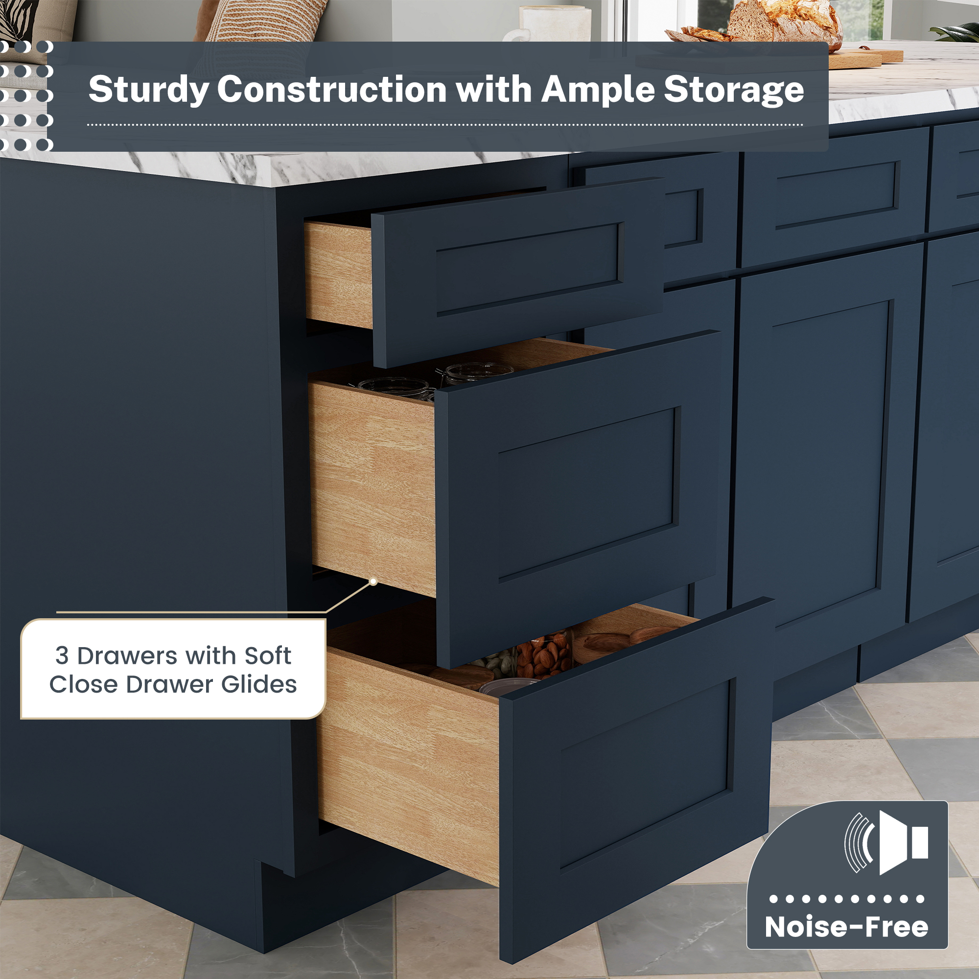 Cyber Grey RTA 18"W x 24"D x 34.5"H Base Cabinet with 3 Drawers