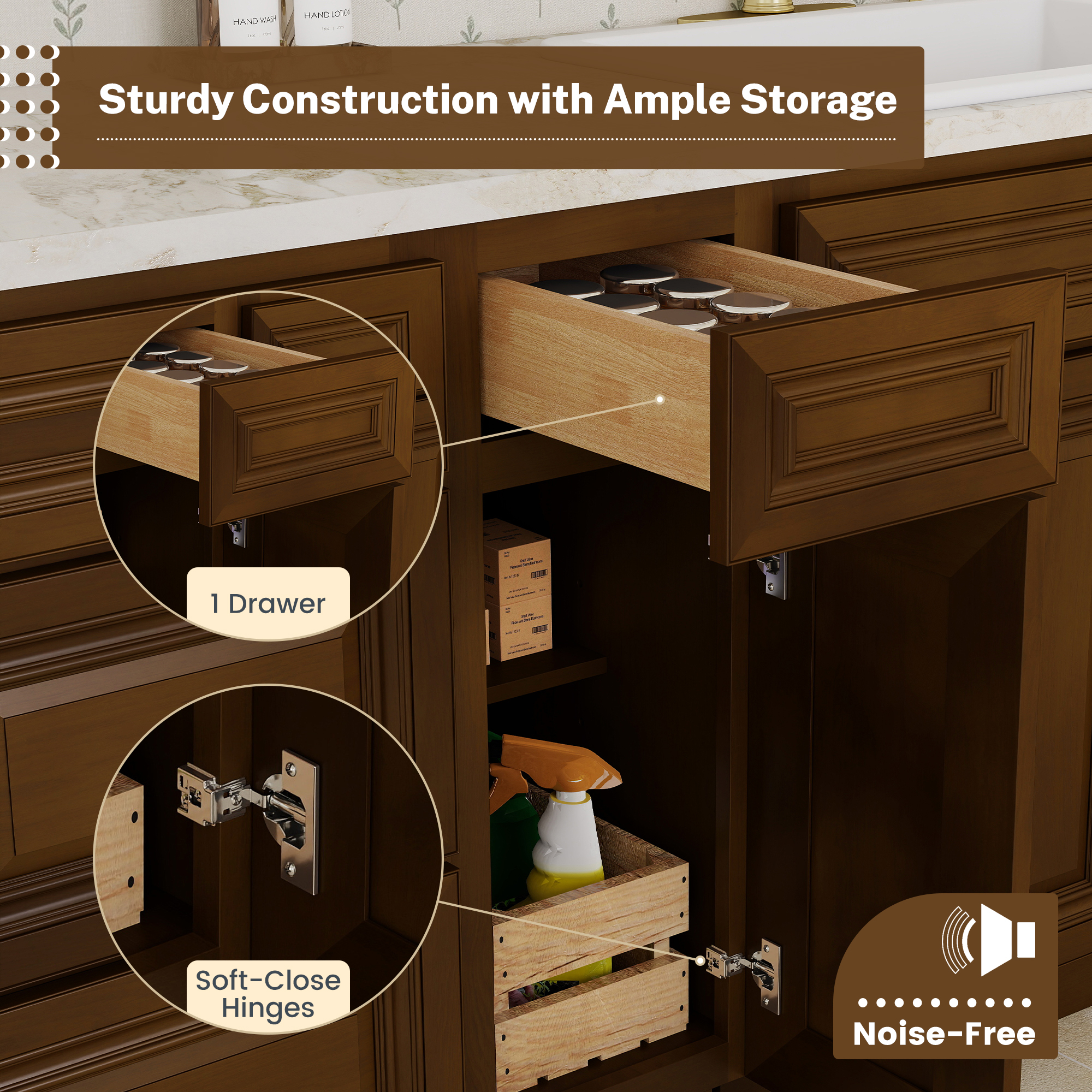 Dark Caramel RTA 12"W x 24"D x 34.5"H Base Cabinet with 1 Drawer and 1 Door